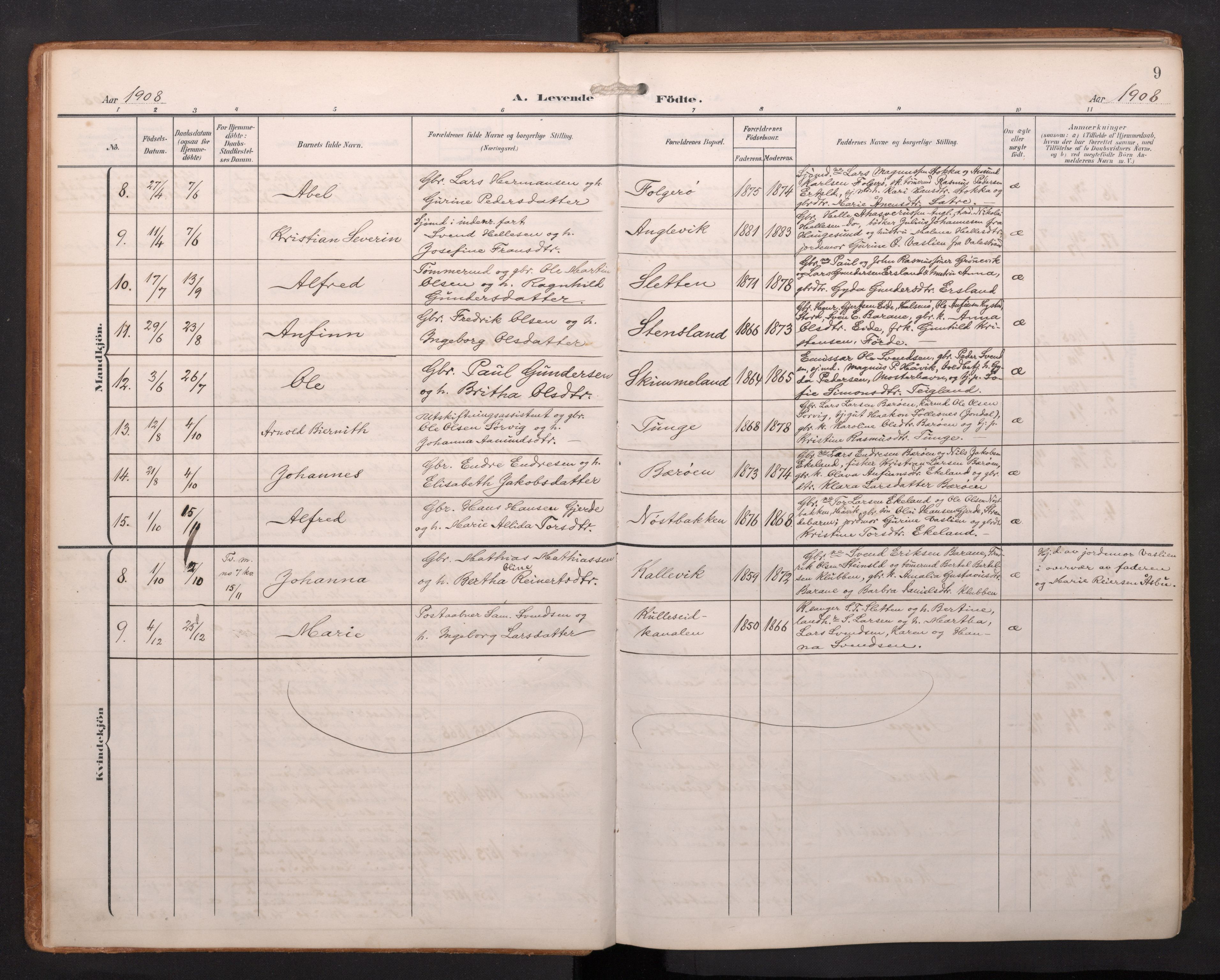 Finnås sokneprestembete, AV/SAB-A-99925/H/Ha/Haa/Haab/L0003: Parish register (official) no. B 3, 1907-1923, p. 9