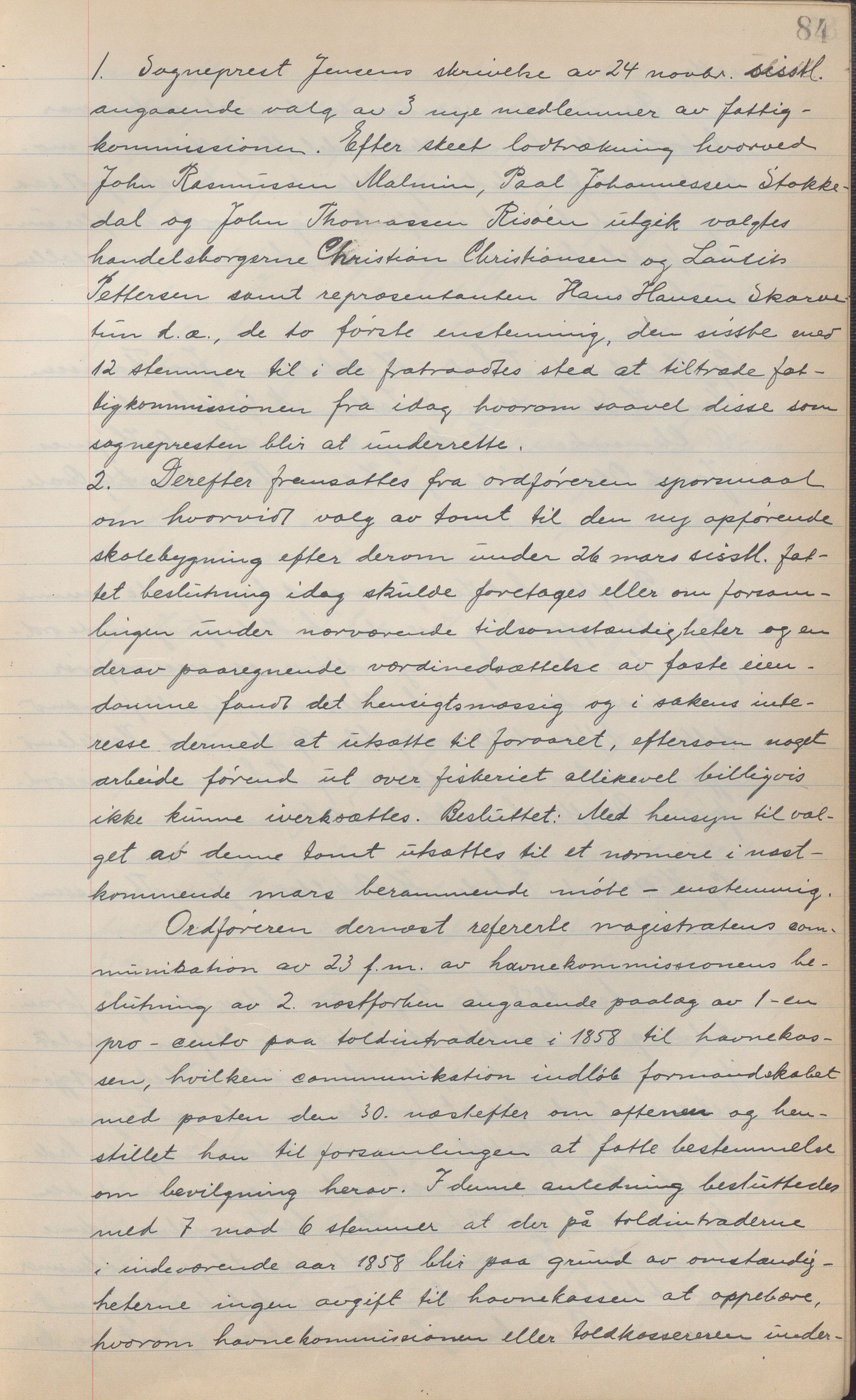 Haugesund kommune - Formannskapet, IKAR/X-0001/A/L0002: Transkribert møtebok, 1855-1874, p. 84