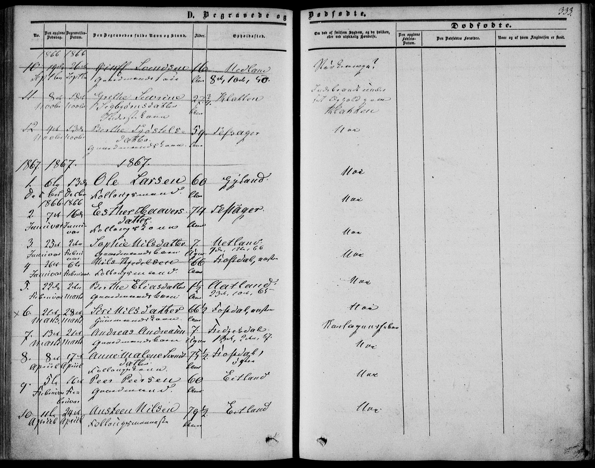 Bakke sokneprestkontor, SAK/1111-0002/F/Fa/Fab/L0002: Parish register (official) no. A 2, 1855-1884, p. 333