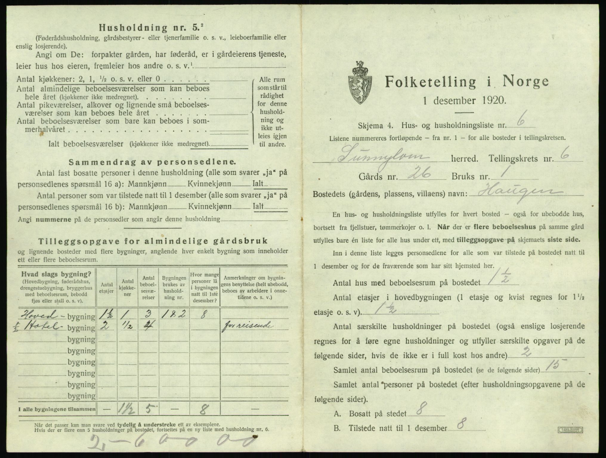 SAT, 1920 census for Sunnylven, 1920, p. 352