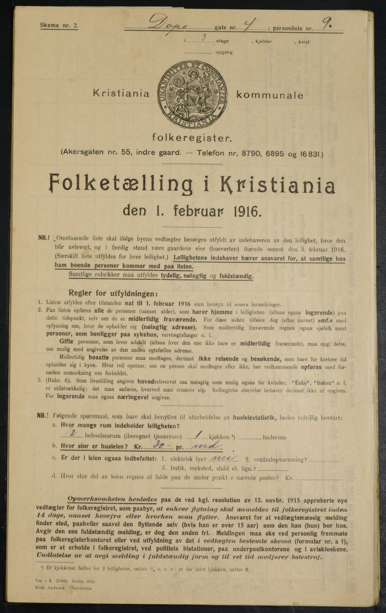 OBA, Municipal Census 1916 for Kristiania, 1916, p. 15936