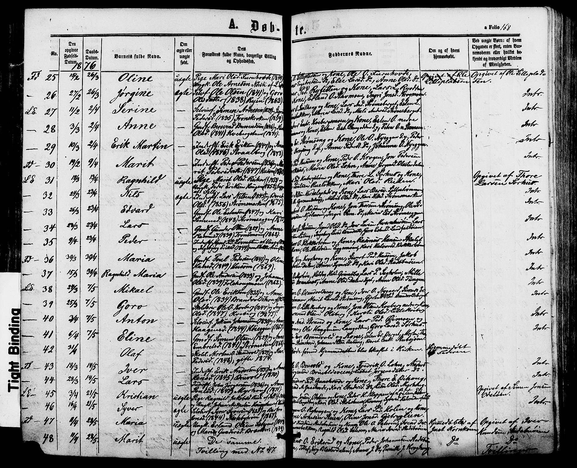Alvdal prestekontor, SAH/PREST-060/H/Ha/Haa/L0001: Parish register (official) no. 1, 1863-1882, p. 168