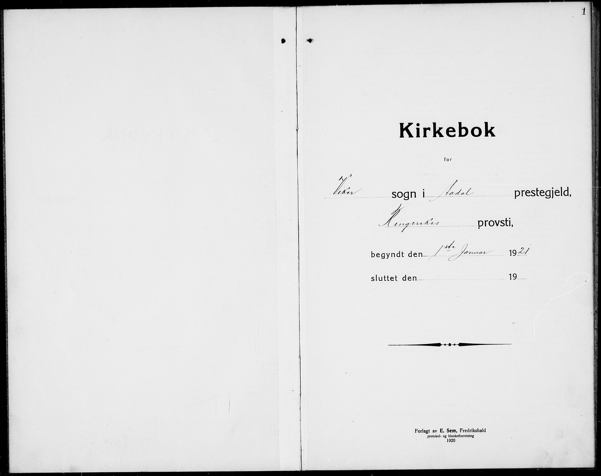 Ådal kirkebøker, AV/SAKO-A-248/G/Ga/L0005: Parish register (copy) no. I 5, 1921-1938, p. 1