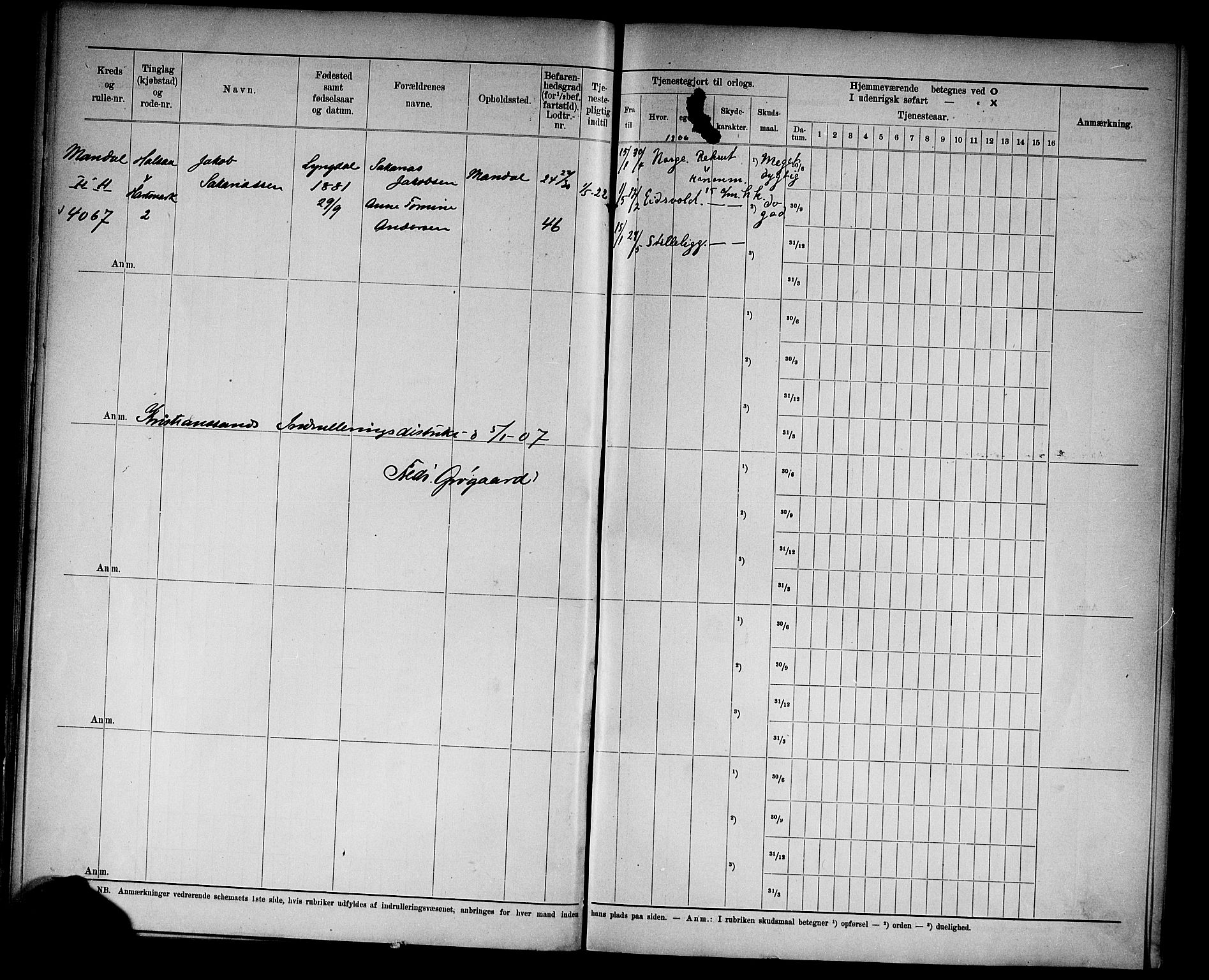 Kristiansand mønstringskrets, SAK/2031-0015/F/Fd/L0008: Rulle sjøvernepliktige, C-8, 1906, p. 31