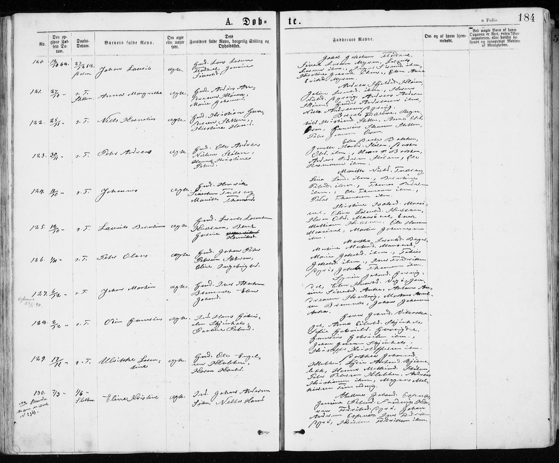 Ministerialprotokoller, klokkerbøker og fødselsregistre - Sør-Trøndelag, SAT/A-1456/640/L0576: Parish register (official) no. 640A01, 1846-1876, p. 184