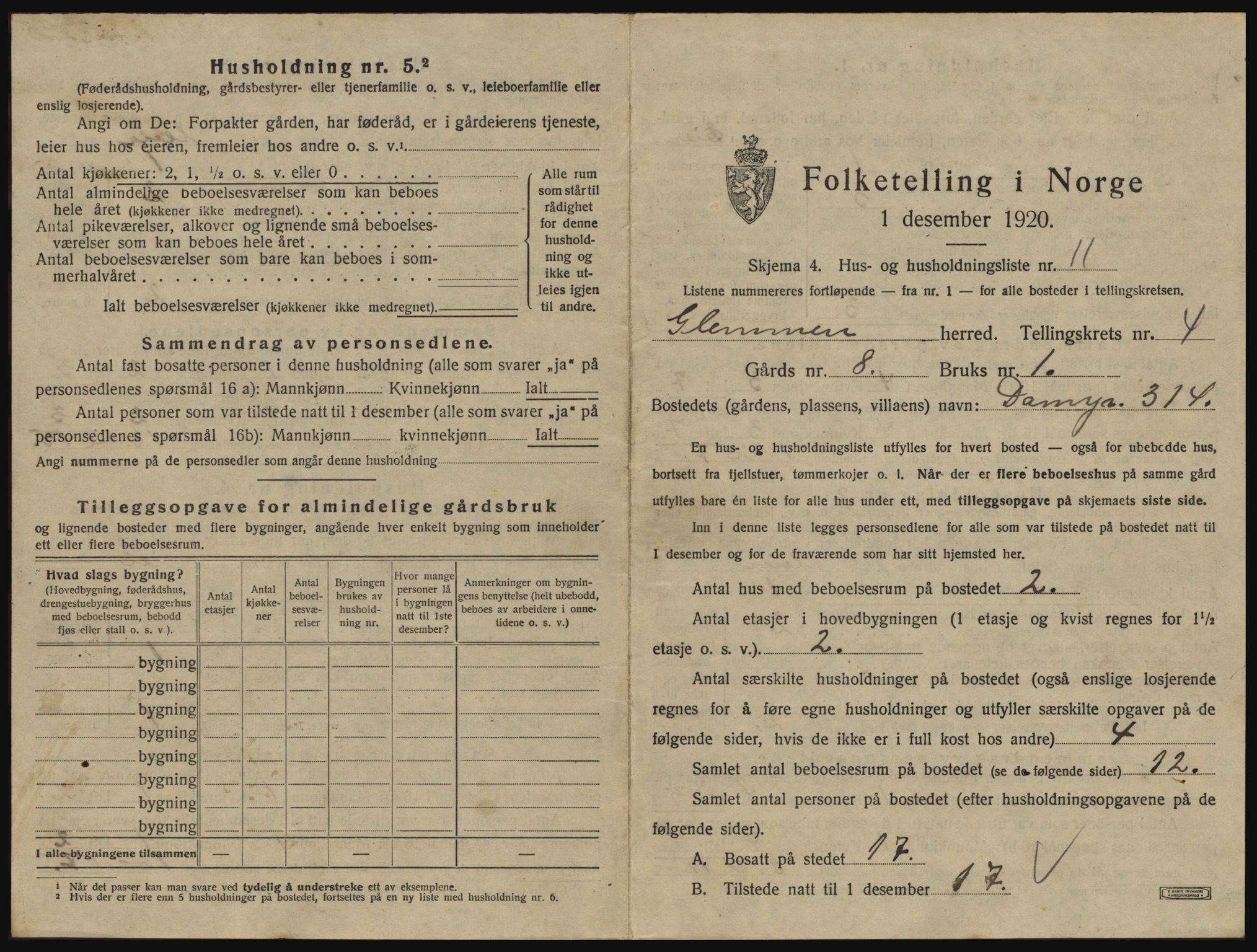 SAO, 1920 census for Glemmen, 1920, p. 1479