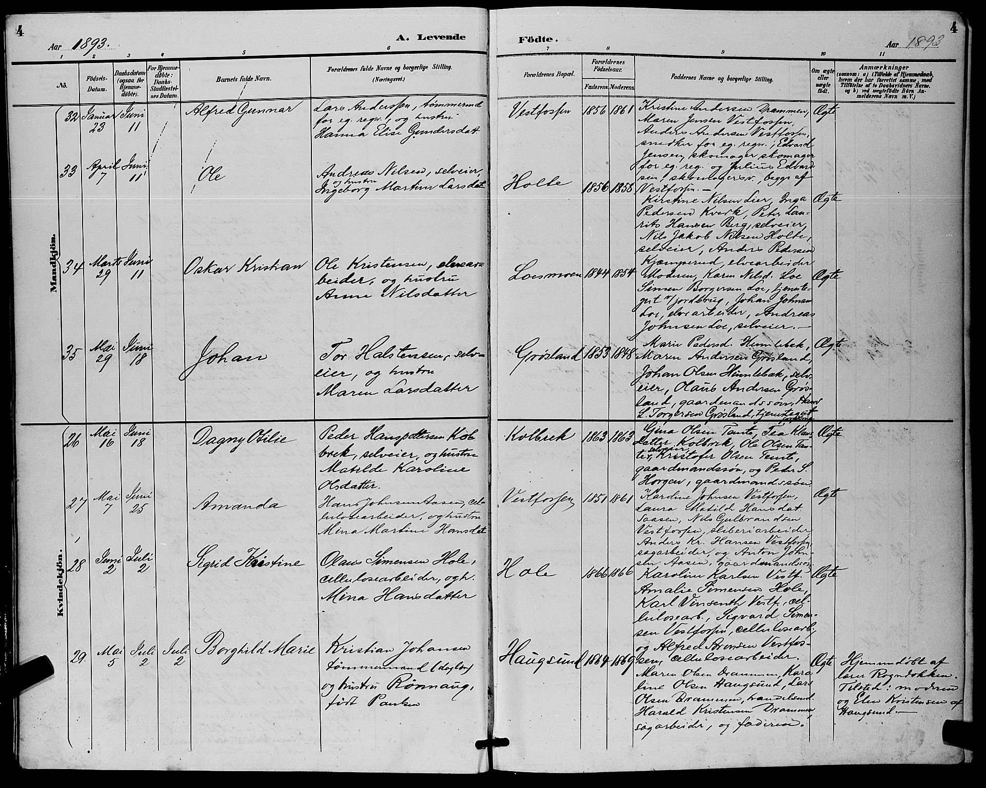 Eiker kirkebøker, AV/SAKO-A-4/G/Ga/L0007: Parish register (copy) no. I 7, 1893-1902, p. 4