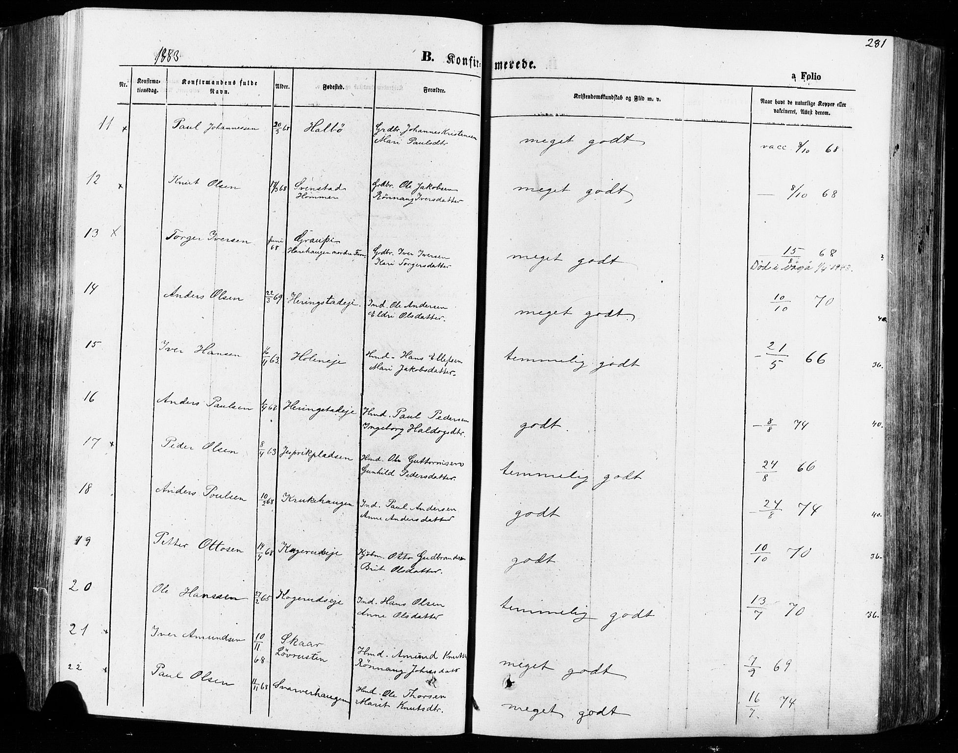 Vågå prestekontor, SAH/PREST-076/H/Ha/Haa/L0007: Parish register (official) no. 7 /1, 1872-1886, p. 281