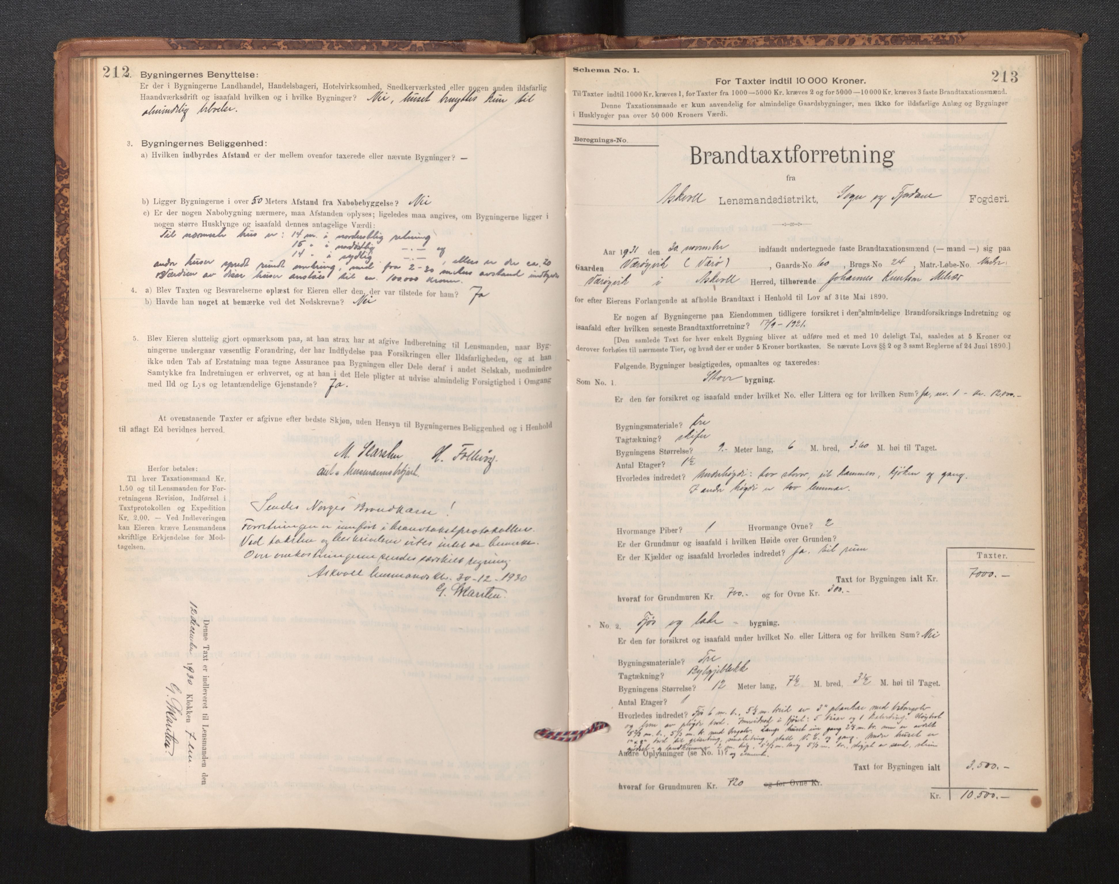 Lensmannen i Askvoll, SAB/A-26301/0012/L0004: Branntakstprotokoll, skjematakst og liste over branntakstmenn, 1895-1932, p. 212-213