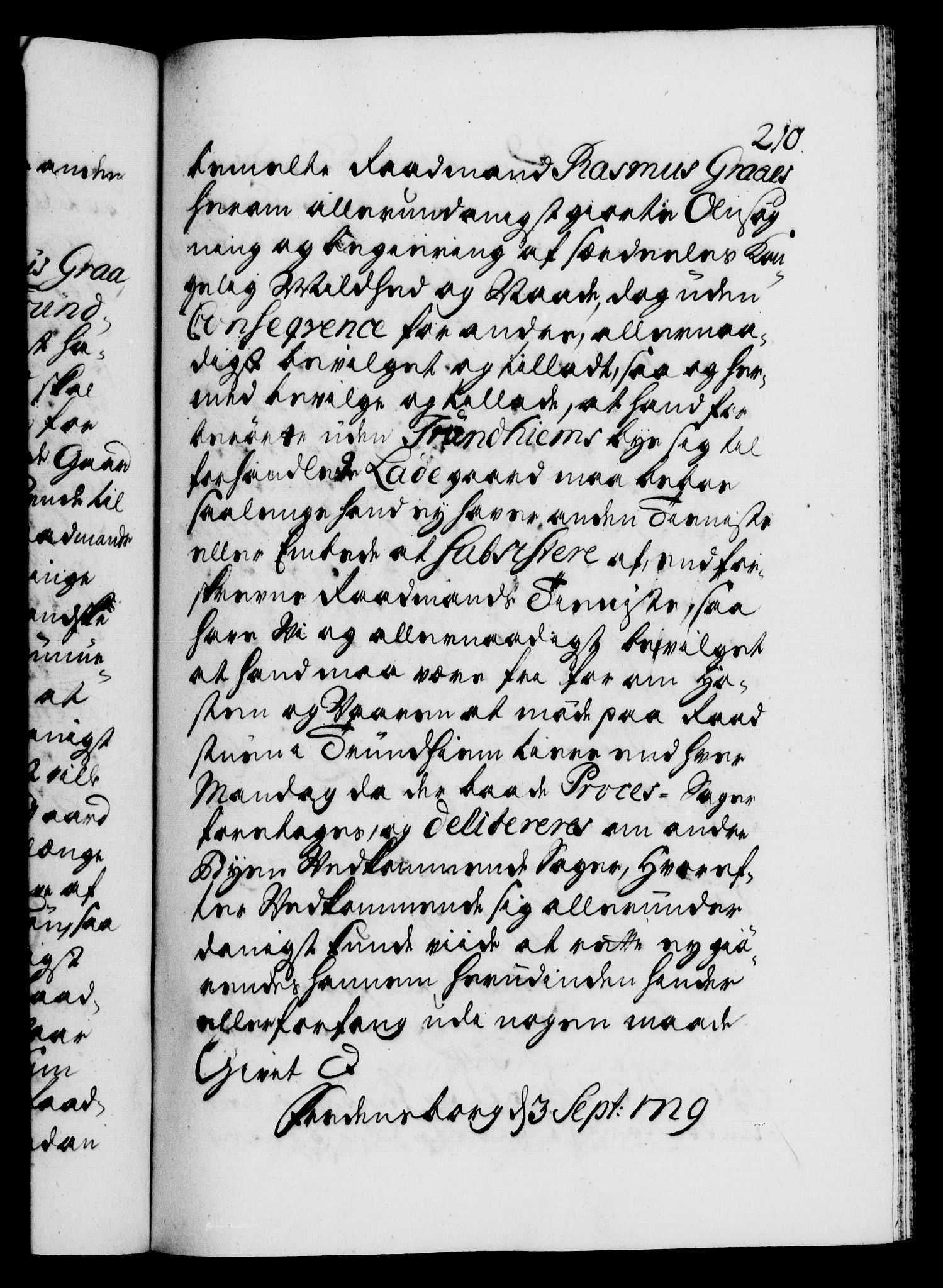 Danske Kanselli 1572-1799, AV/RA-EA-3023/F/Fc/Fca/Fcaa/L0026: Norske registre, 1729-1730, p. 210a