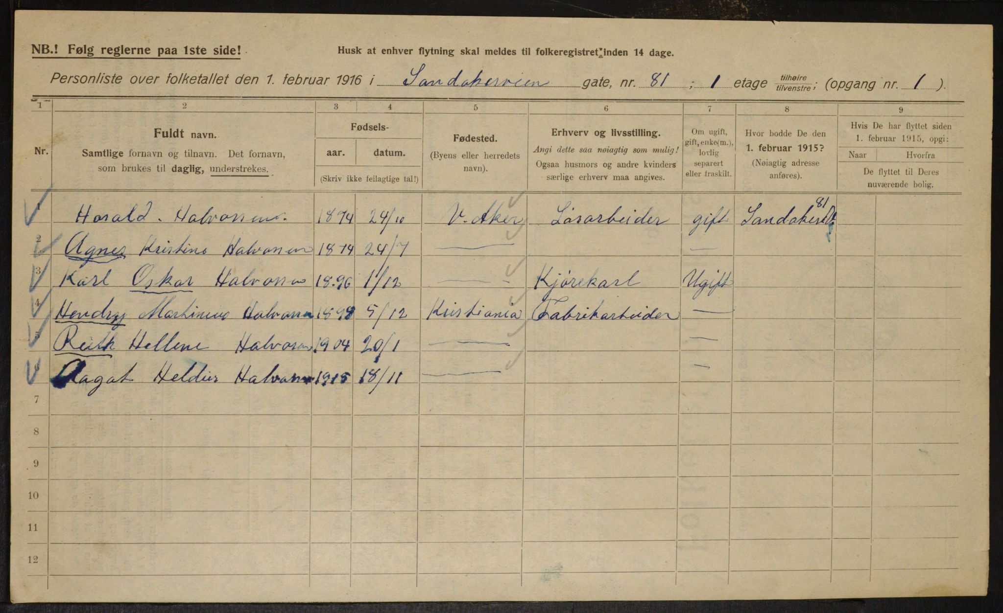 OBA, Municipal Census 1916 for Kristiania, 1916, p. 89597