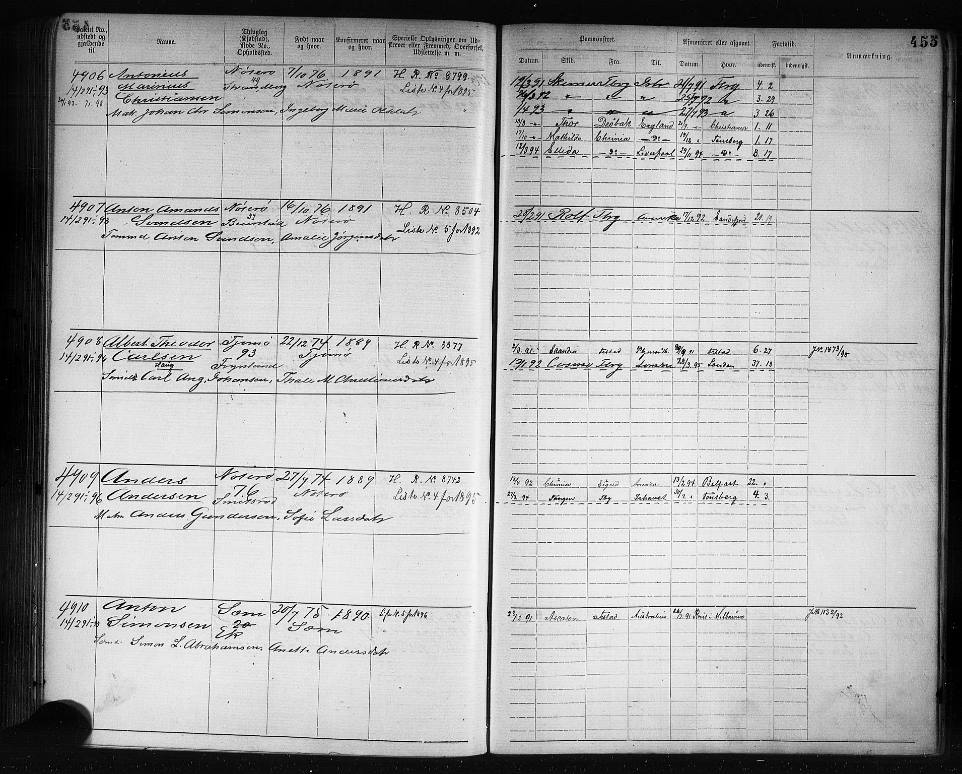 Tønsberg innrulleringskontor, AV/SAKO-A-786/F/Fb/L0007: Annotasjonsrulle Patent nr. 2636-5150, 1881-1892, p. 456