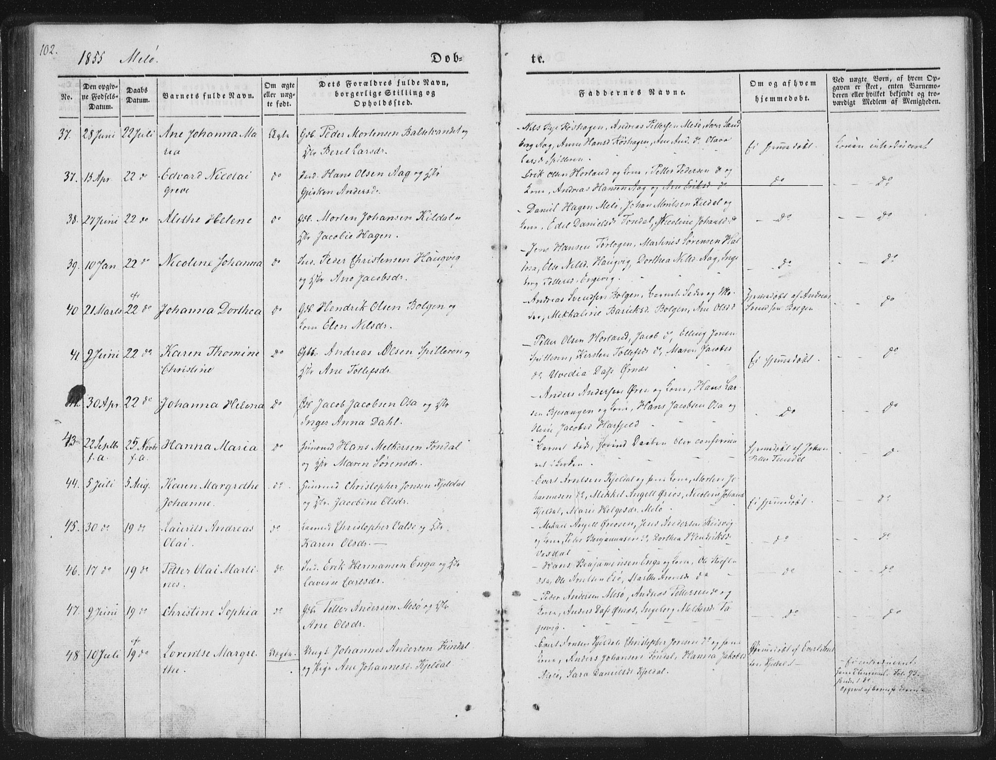 Ministerialprotokoller, klokkerbøker og fødselsregistre - Nordland, SAT/A-1459/841/L0602: Parish register (official) no. 841A08 /2, 1845-1859, p. 102