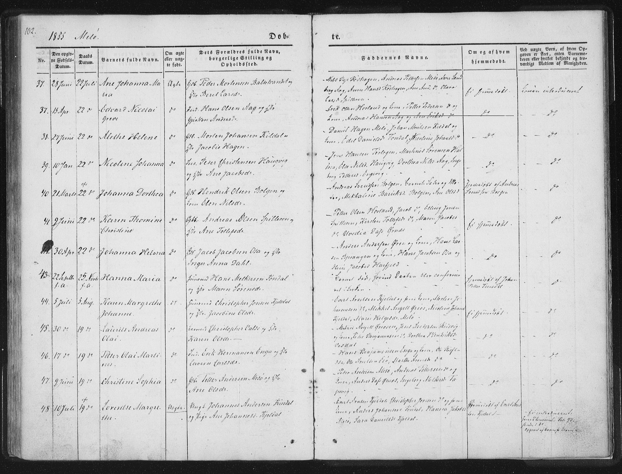 Ministerialprotokoller, klokkerbøker og fødselsregistre - Nordland, AV/SAT-A-1459/841/L0602: Parish register (official) no. 841A08 /2, 1845-1859, p. 102