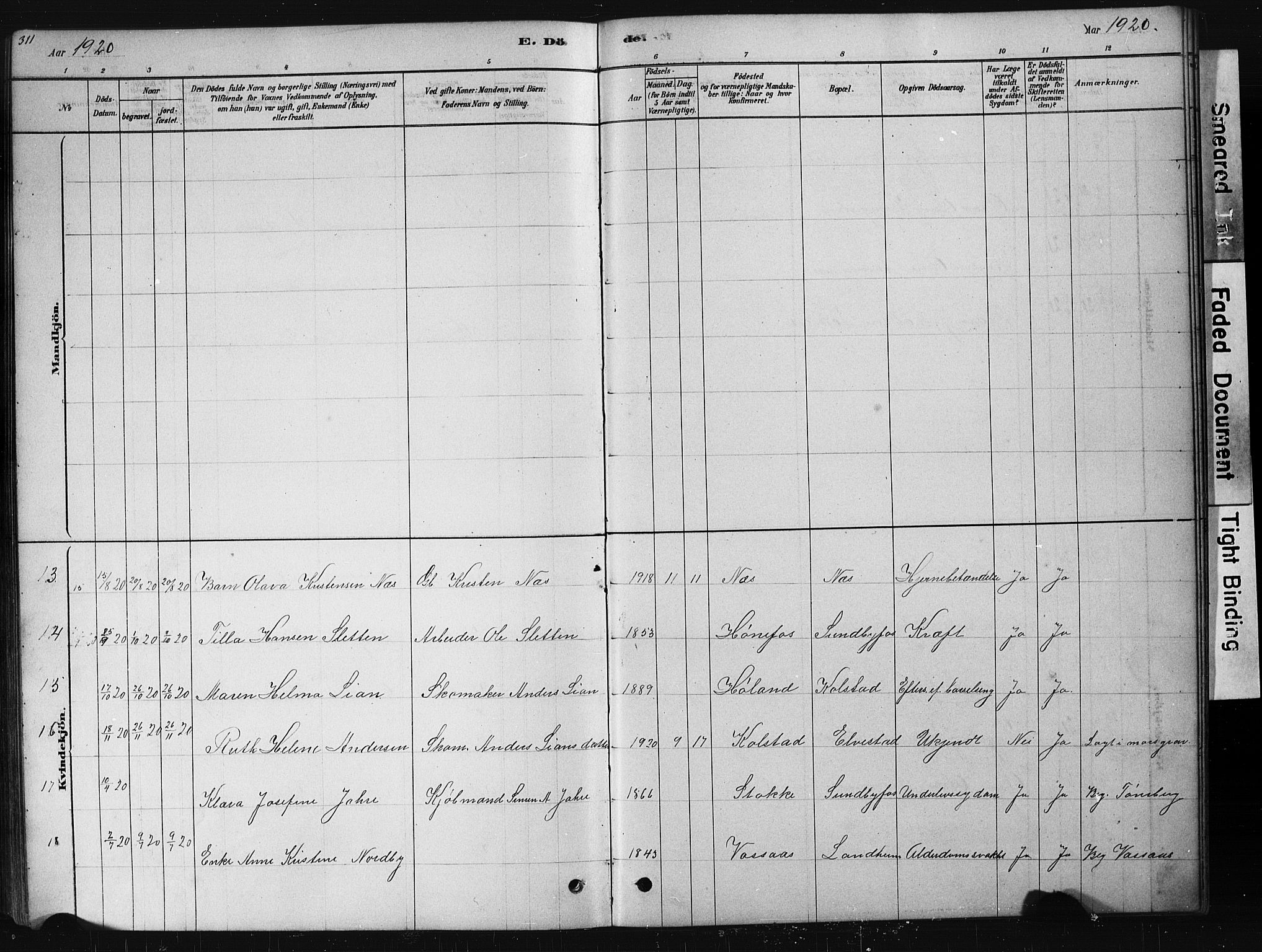 Hof kirkebøker, AV/SAKO-A-64/G/Ga/L0004: Parish register (copy) no. I 4, 1878-1930, p. 311