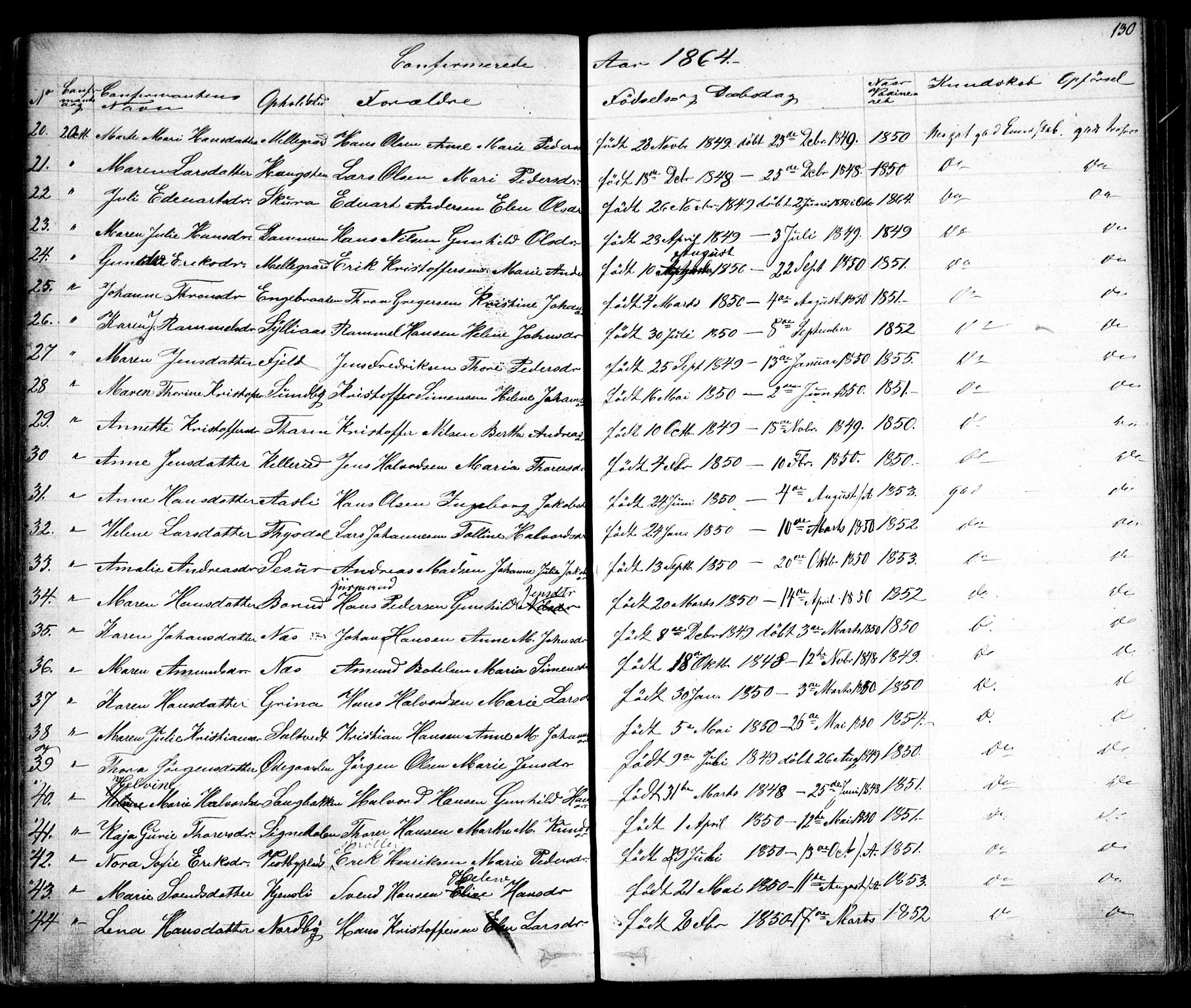 Enebakk prestekontor Kirkebøker, AV/SAO-A-10171c/F/Fa/L0010: Parish register (official) no. I 10, 1829-1876, p. 130