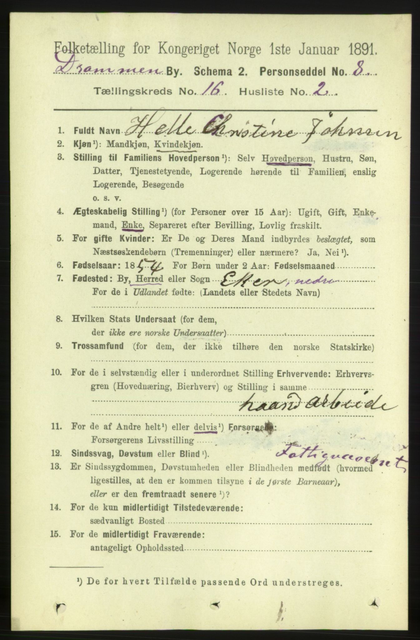 RA, 1891 census for 0602 Drammen, 1891, p. 10971