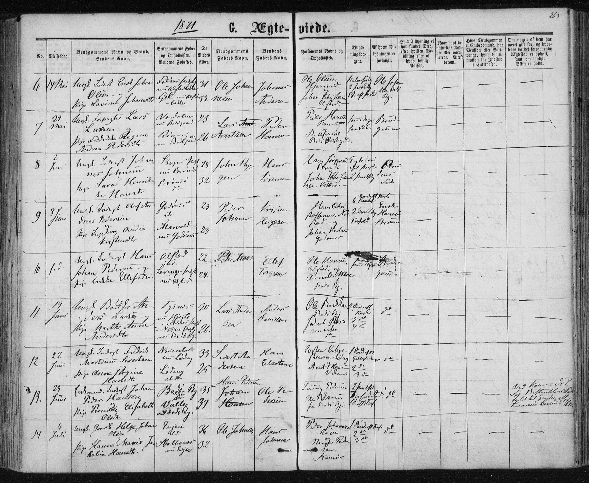 Ministerialprotokoller, klokkerbøker og fødselsregistre - Nordland, SAT/A-1459/801/L0008: Parish register (official) no. 801A08, 1864-1875, p. 263