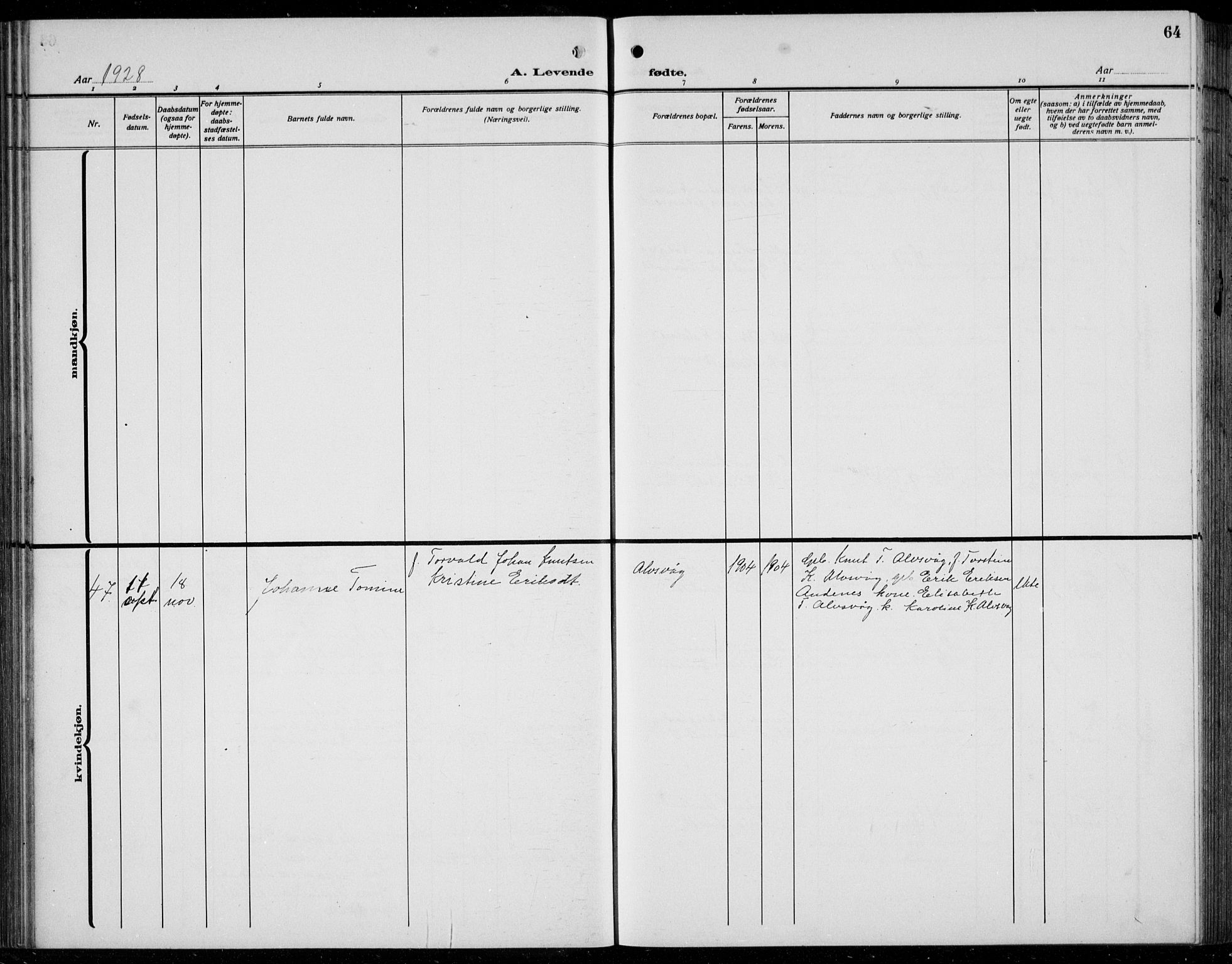 Finnås sokneprestembete, AV/SAB-A-99925/H/Ha/Hab/Habb/L0006: Parish register (copy) no. B 6, 1920-1936, p. 64