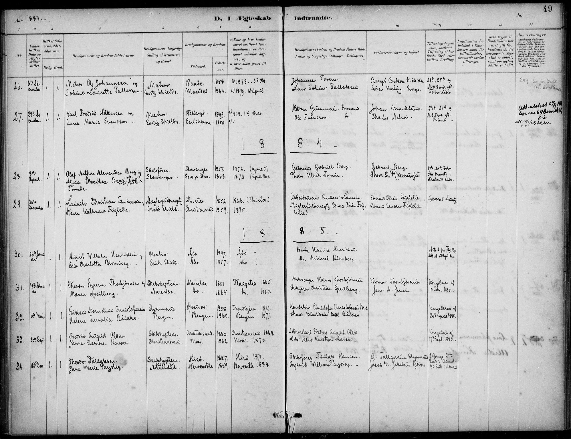 Den norske sjømannsmisjon i utlandet/Tyne-havnene (North Shields og New Castle), SAB/SAB/PA-0101/H/Ha/L0002: Parish register (official) no. A 2, 1883-1938, p. 49