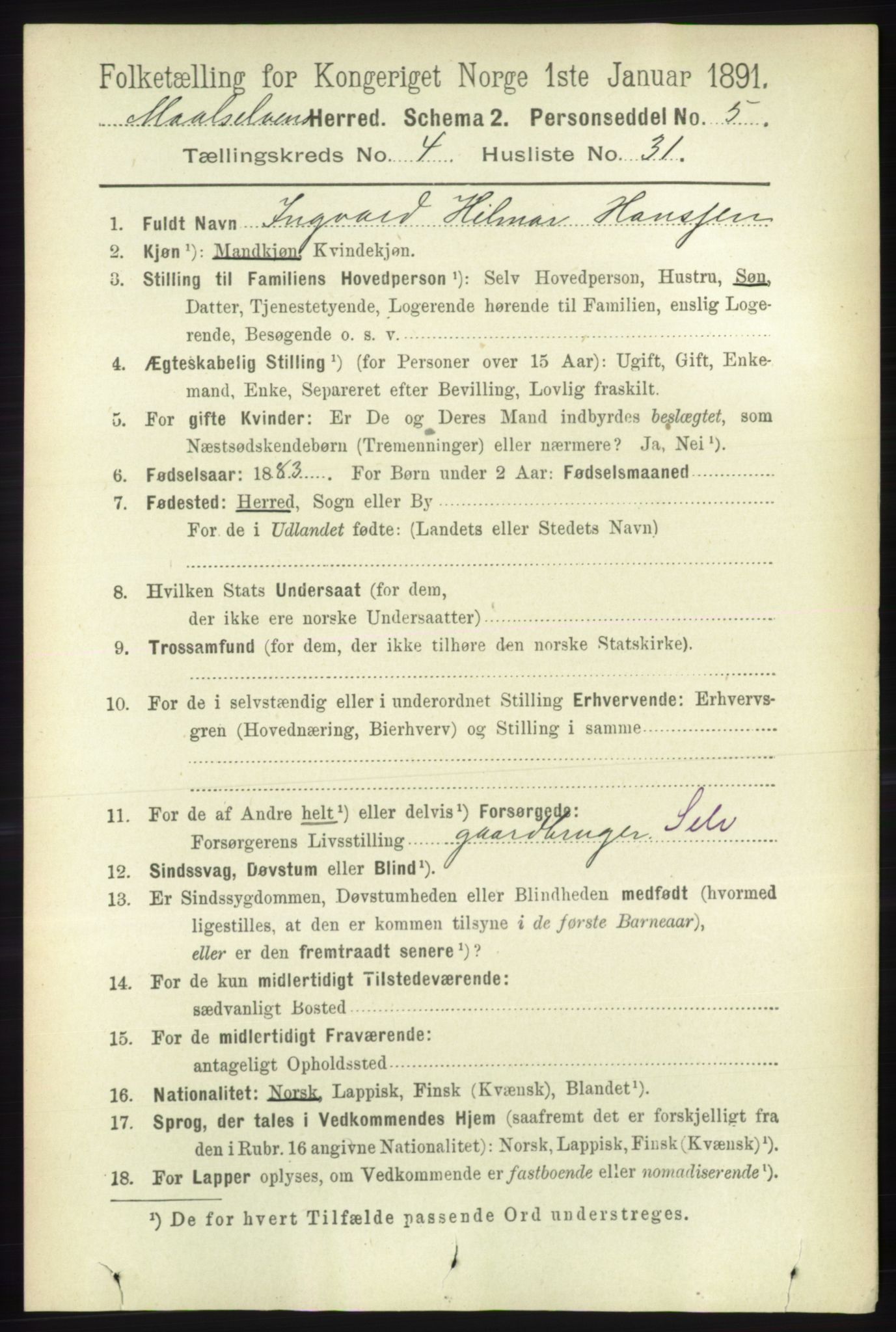 RA, 1891 census for 1924 Målselv, 1891, p. 1317