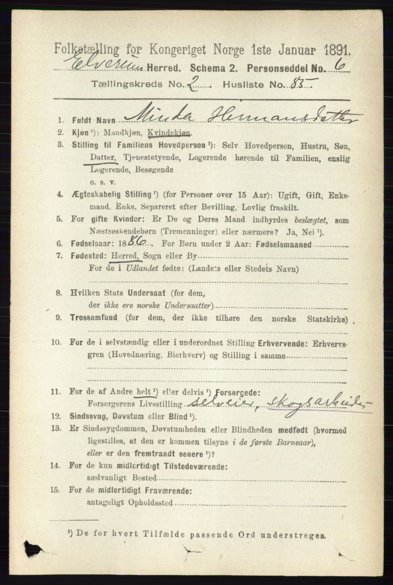 RA, 1891 census for 0427 Elverum, 1891, p. 1771