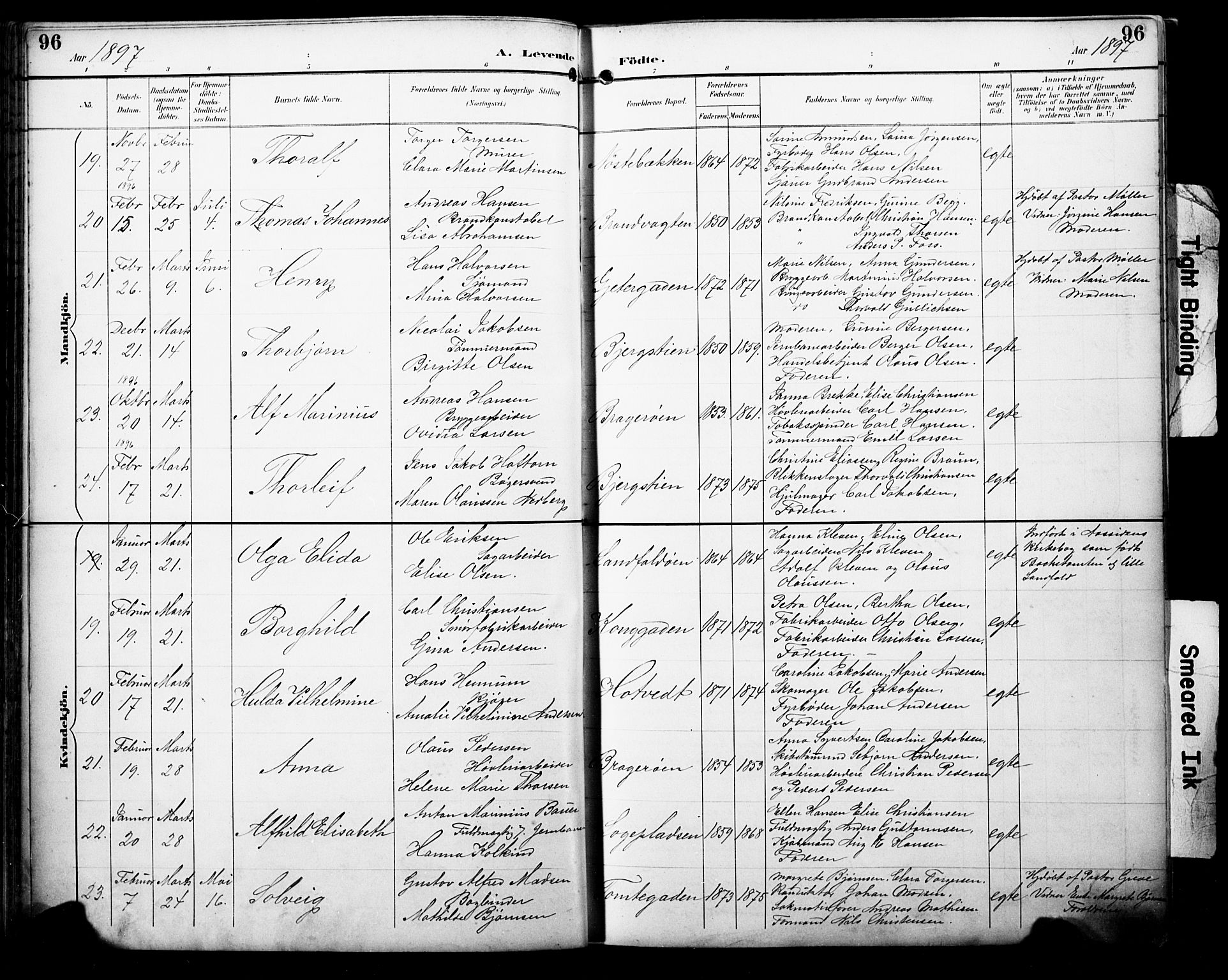 Bragernes kirkebøker, AV/SAKO-A-6/F/Fb/L0008: Parish register (official) no. II 8, 1894-1902, p. 96