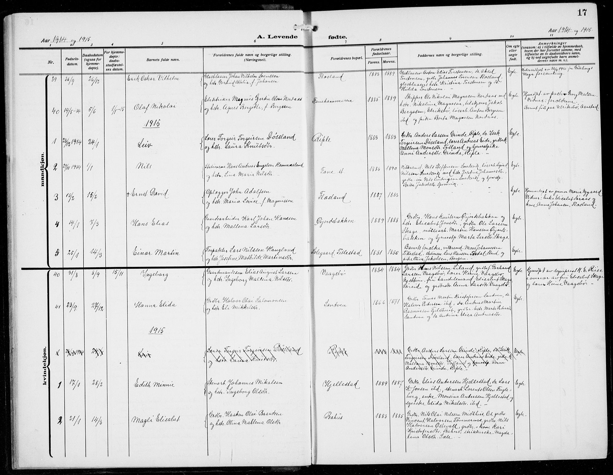 Fana Sokneprestembete, AV/SAB-A-75101/H/Hab/Haba/L0005: Parish register (copy) no. A 5, 1911-1932, p. 17