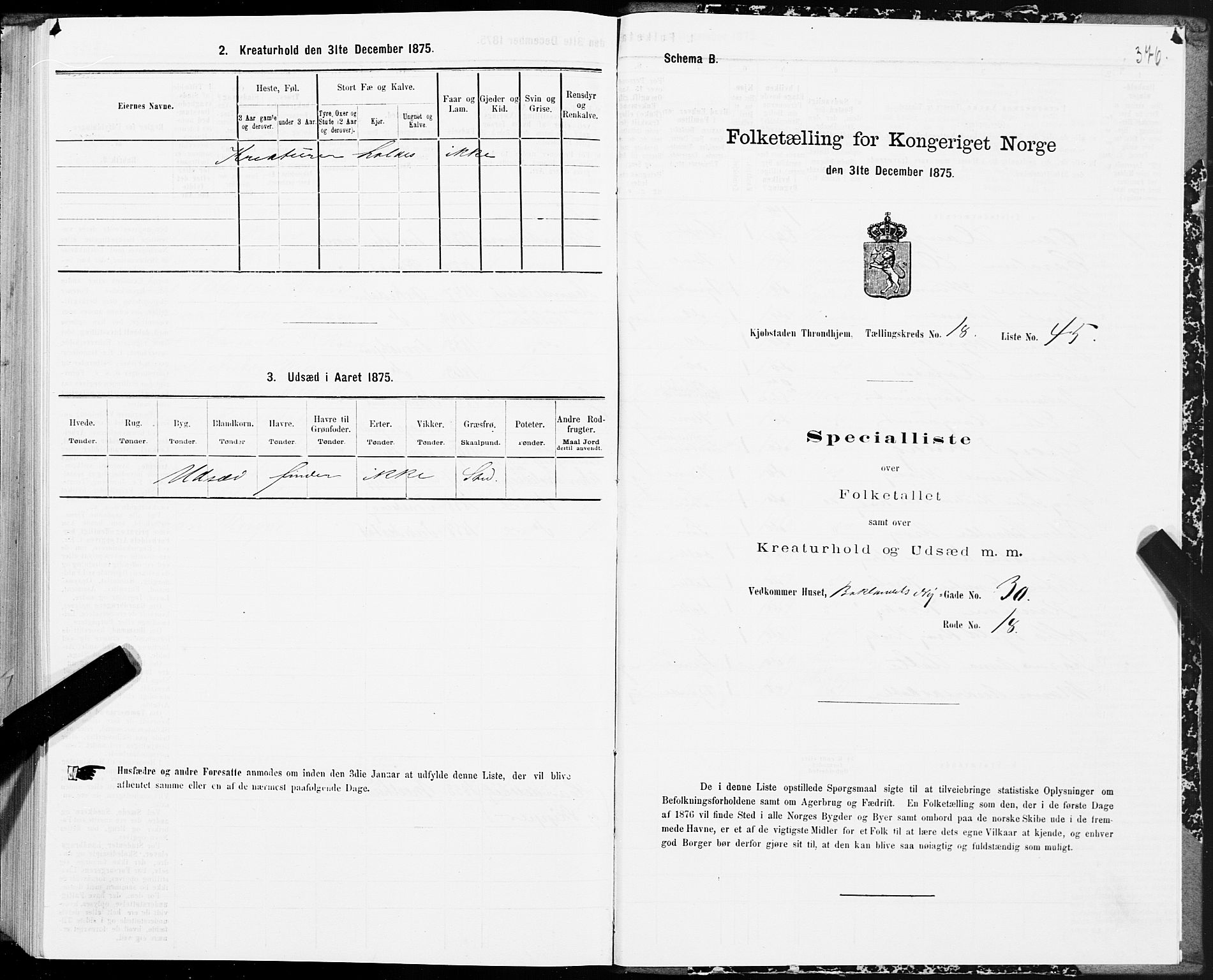 SAT, 1875 census for 1601 Trondheim, 1875, p. 9376