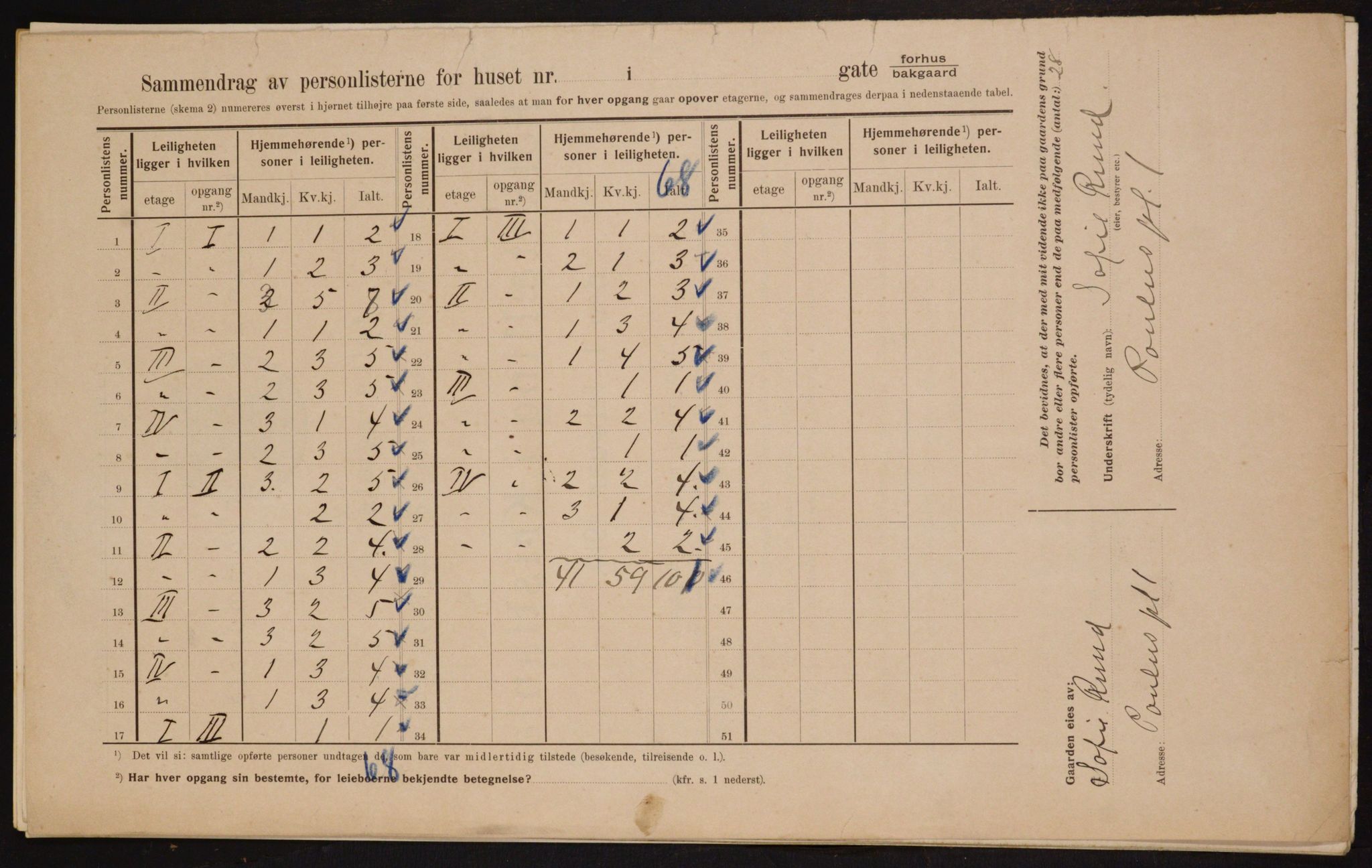 OBA, Municipal Census 1910 for Kristiania, 1910, p. 75478