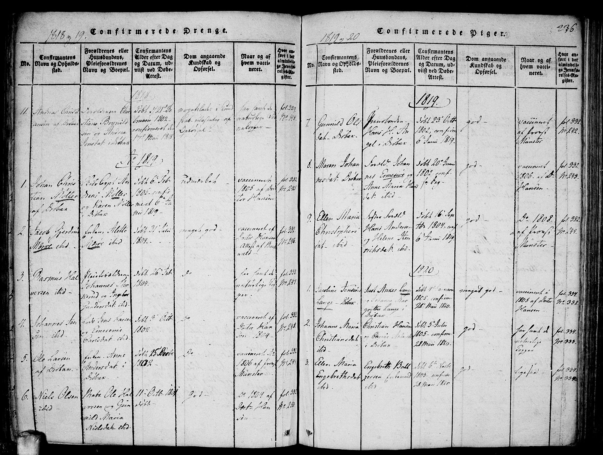 Drøbak prestekontor Kirkebøker, SAO/A-10142a/F/Fa/L0001: Parish register (official) no. I 1, 1816-1842, p. 236