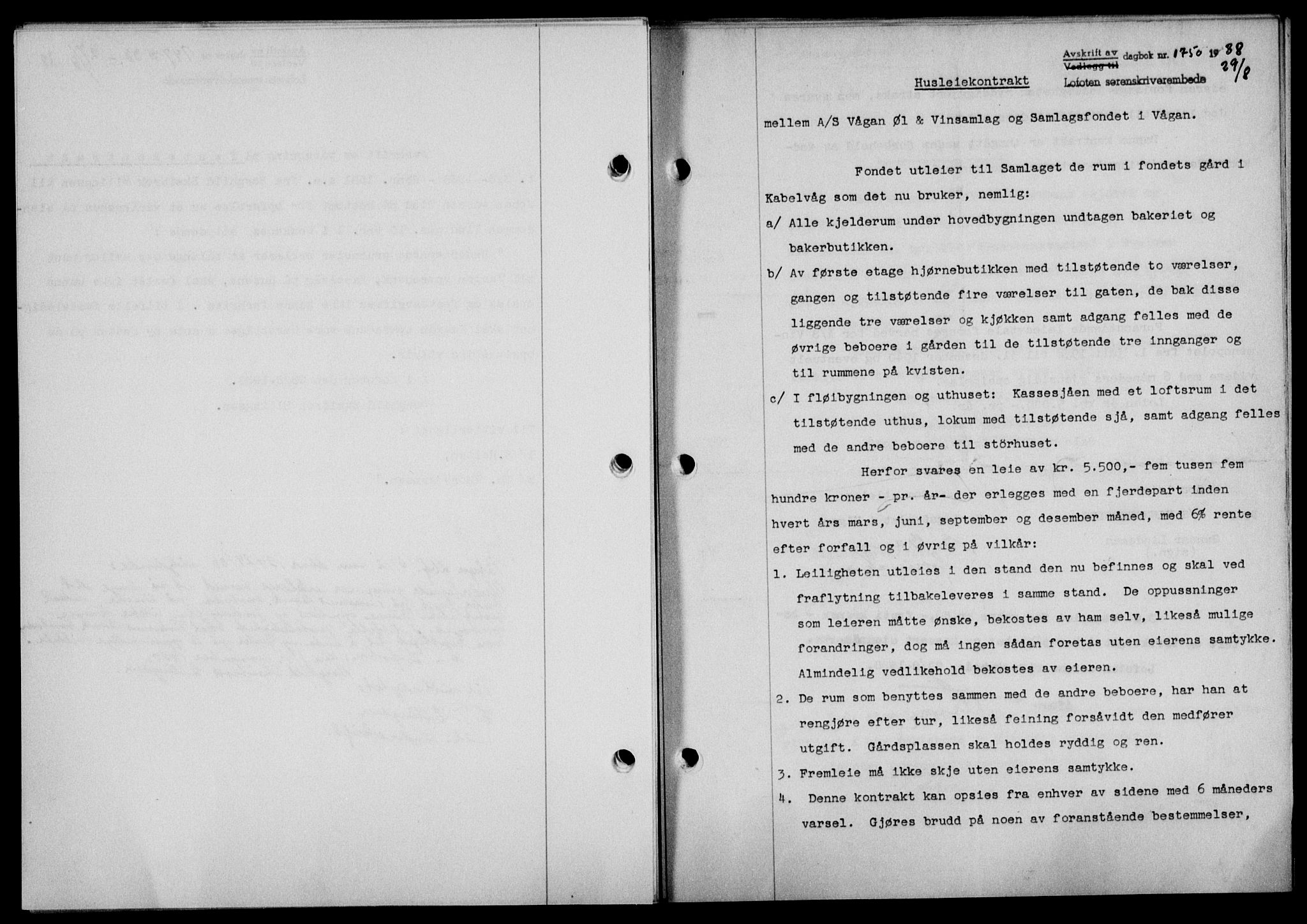 Lofoten sorenskriveri, SAT/A-0017/1/2/2C/L0004a: Mortgage book no. 4a, 1938-1938, Diary no: : 1750/1938