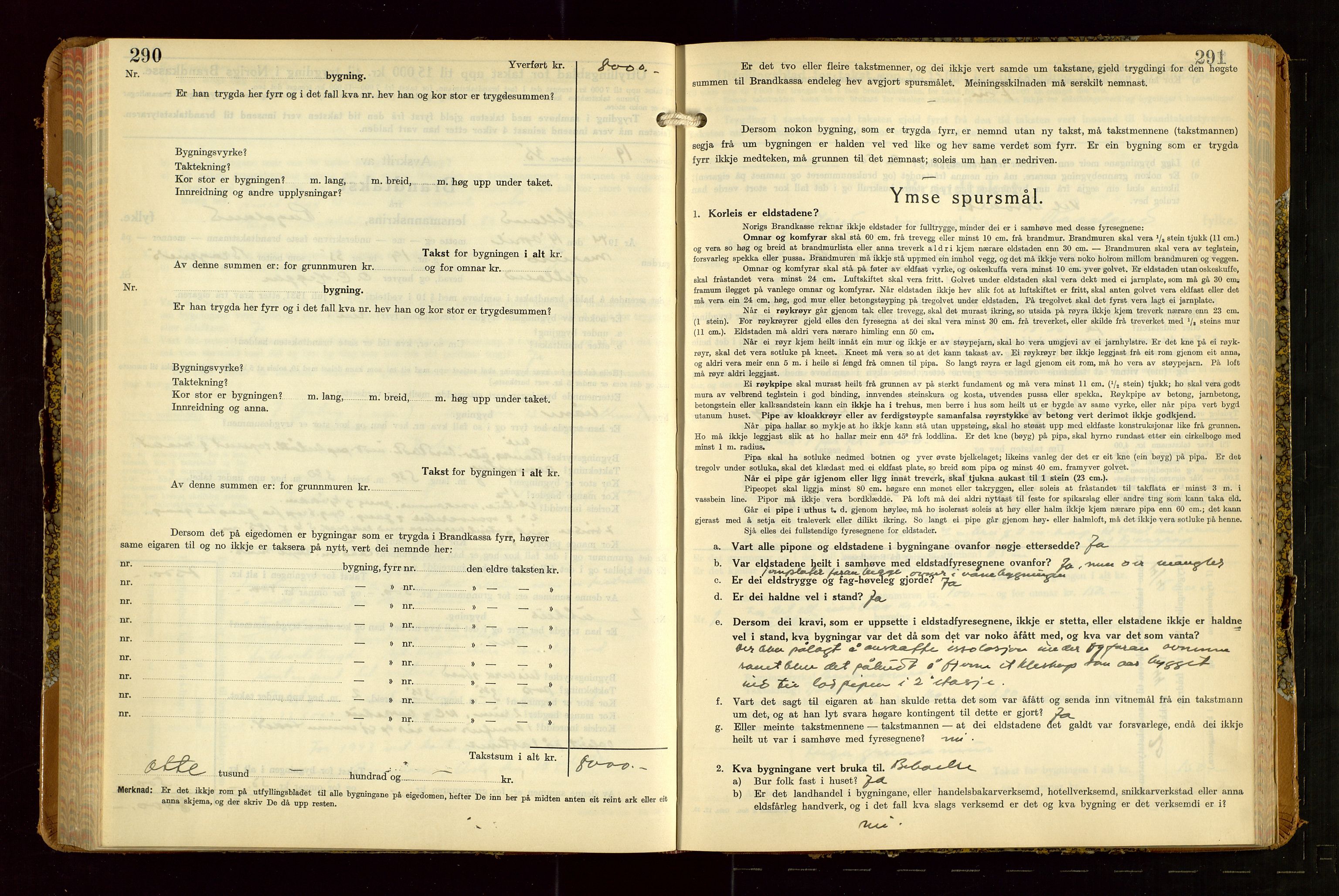 Hetland lensmannskontor, SAST/A-100101/Gob/L0007: "Brandtakstbok", 1939-1949, p. 290-291