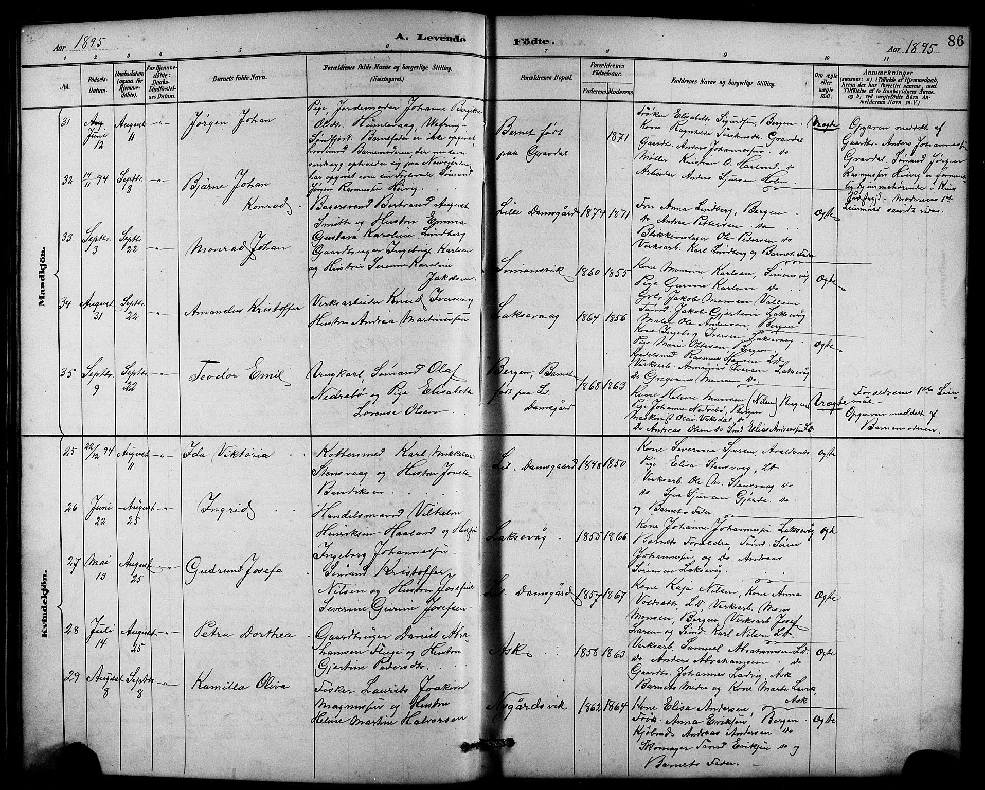 Laksevåg Sokneprestembete, AV/SAB-A-76501/H/Ha/Hab/Haba/L0003: Parish register (copy) no. A 3, 1887-1899, p. 86