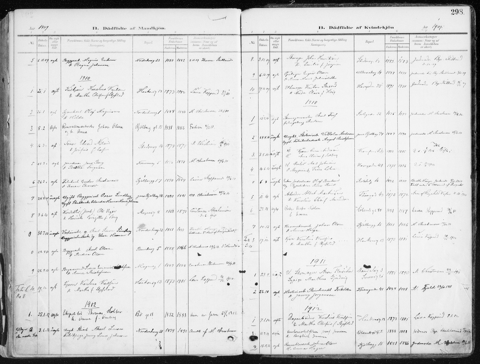 Kampen prestekontor Kirkebøker, SAO/A-10853/F/Fa/L0010: Parish register (official) no. I 10, 1905-1917, p. 298