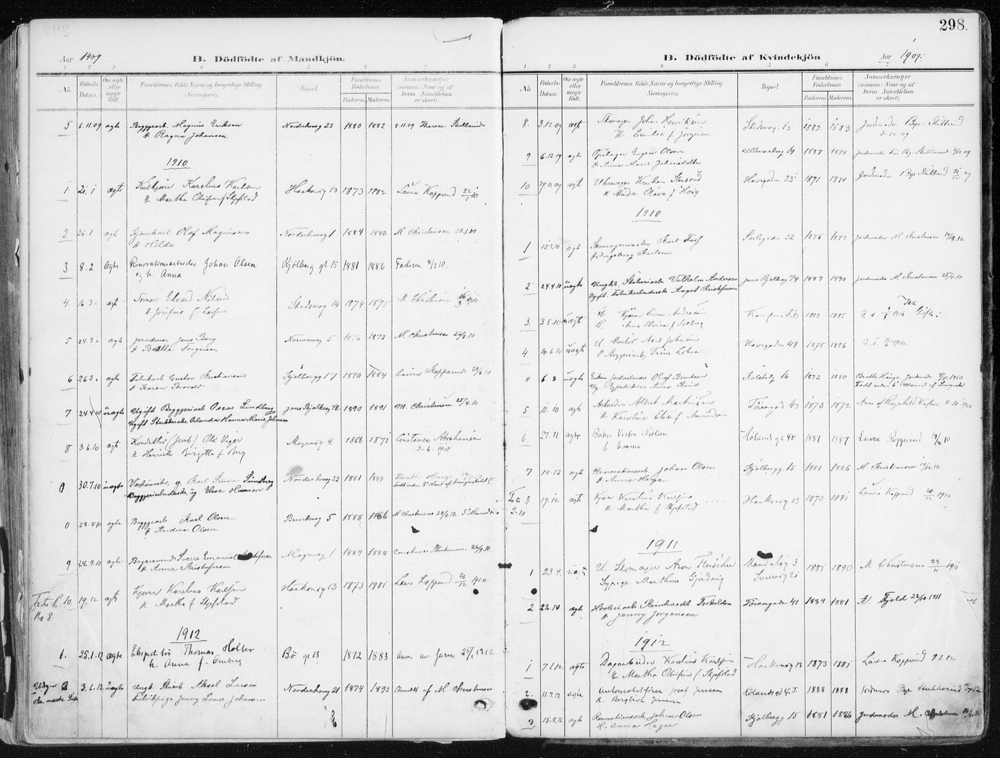 Kampen prestekontor Kirkebøker, AV/SAO-A-10853/F/Fa/L0010: Parish register (official) no. I 10, 1905-1917, p. 298