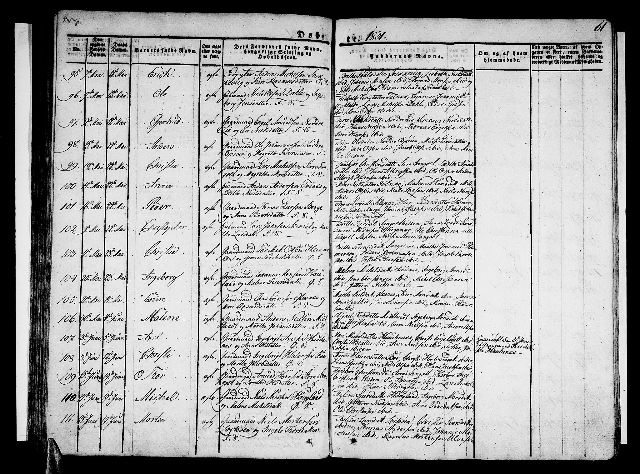 Sund sokneprestembete, SAB/A-99930: Parish register (official) no. A 12, 1825-1835, p. 61
