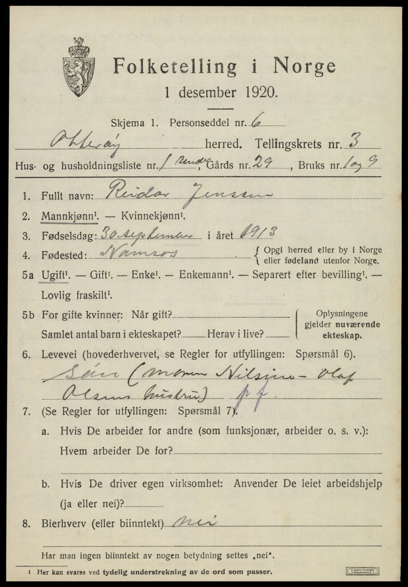 SAT, 1920 census for Otterøy, 1920, p. 1415