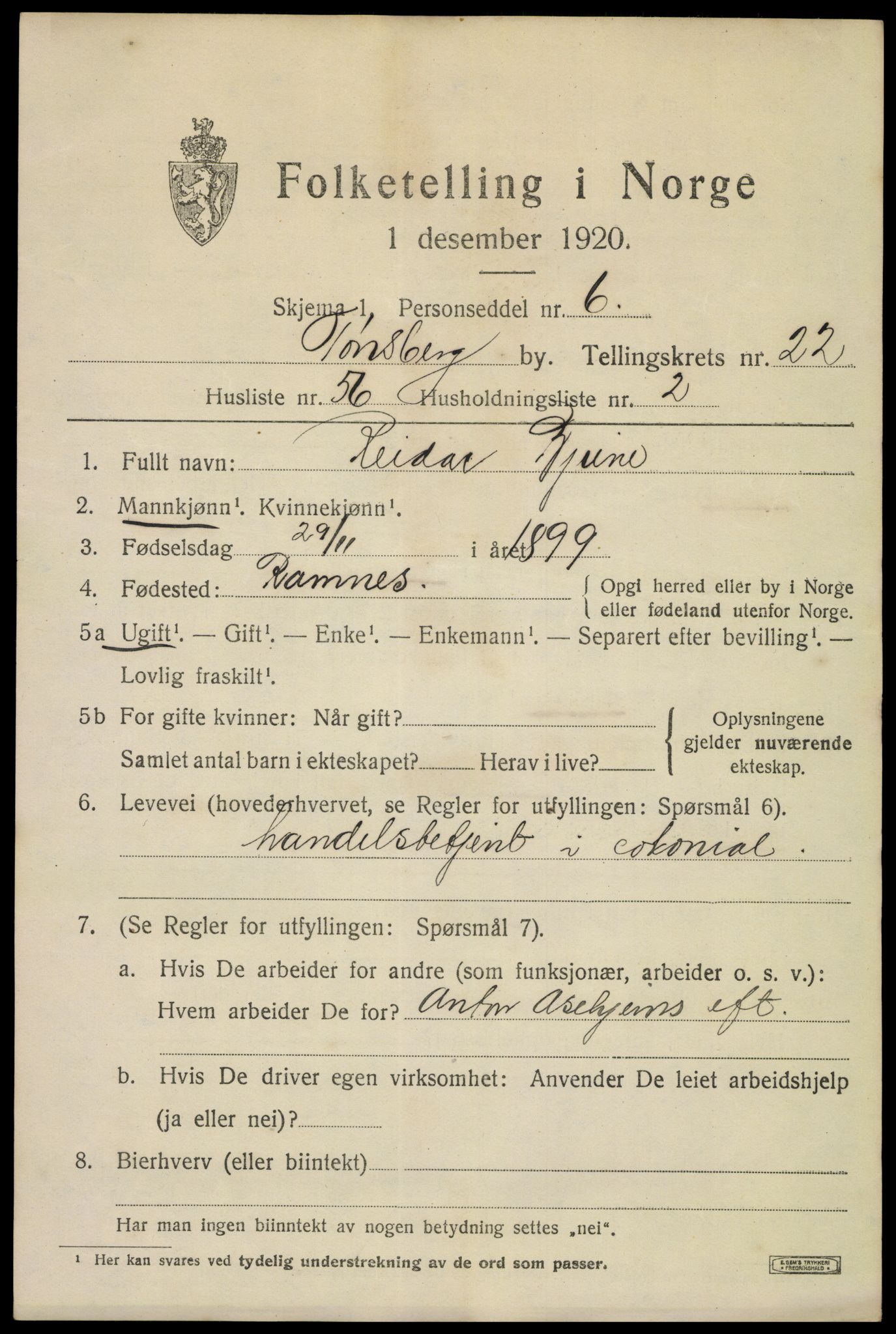 SAKO, 1920 census for Tønsberg, 1920, p. 32315