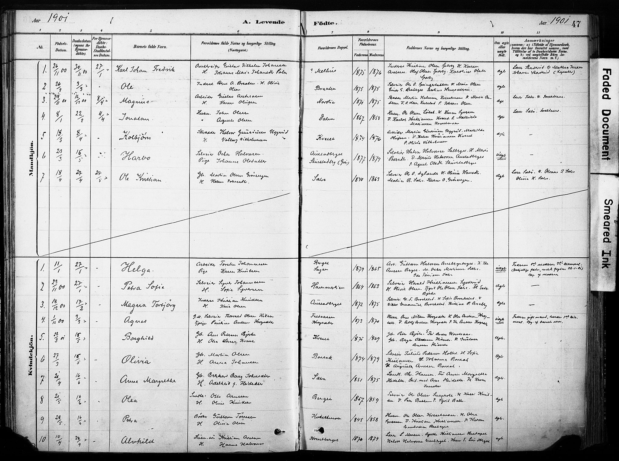 Hof prestekontor, AV/SAH-PREST-038/H/Ha/Haa/L0011: Parish register (official) no. 11, 1879-1911, p. 47