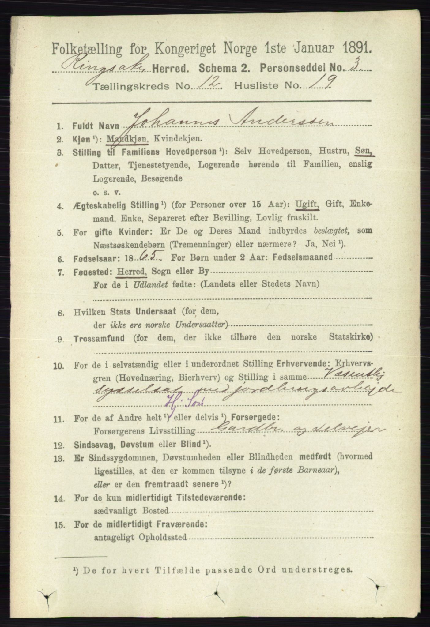 RA, 1891 census for 0412 Ringsaker, 1891, p. 6850