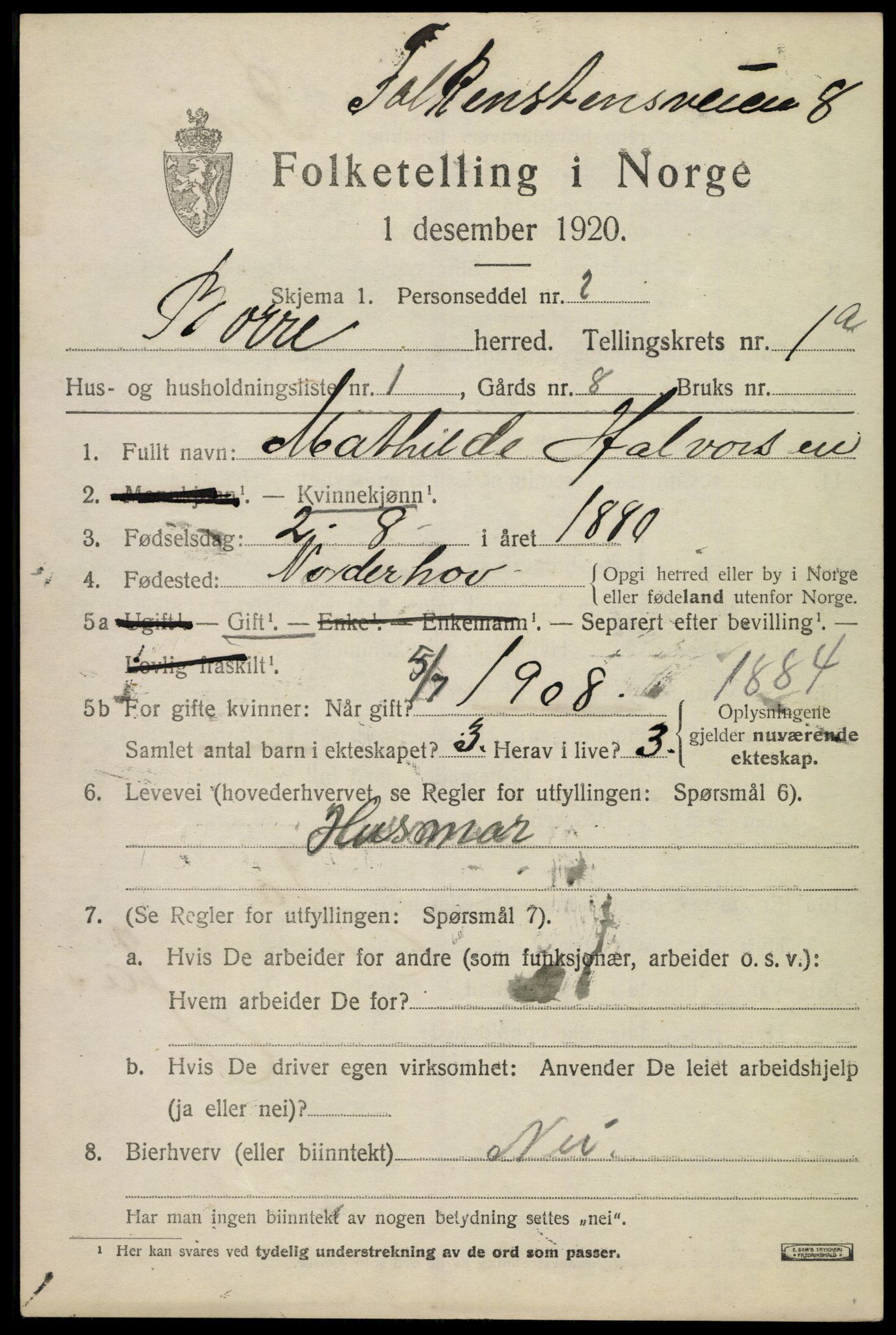 SAKO, 1920 census for Borre, 1920, p. 1380