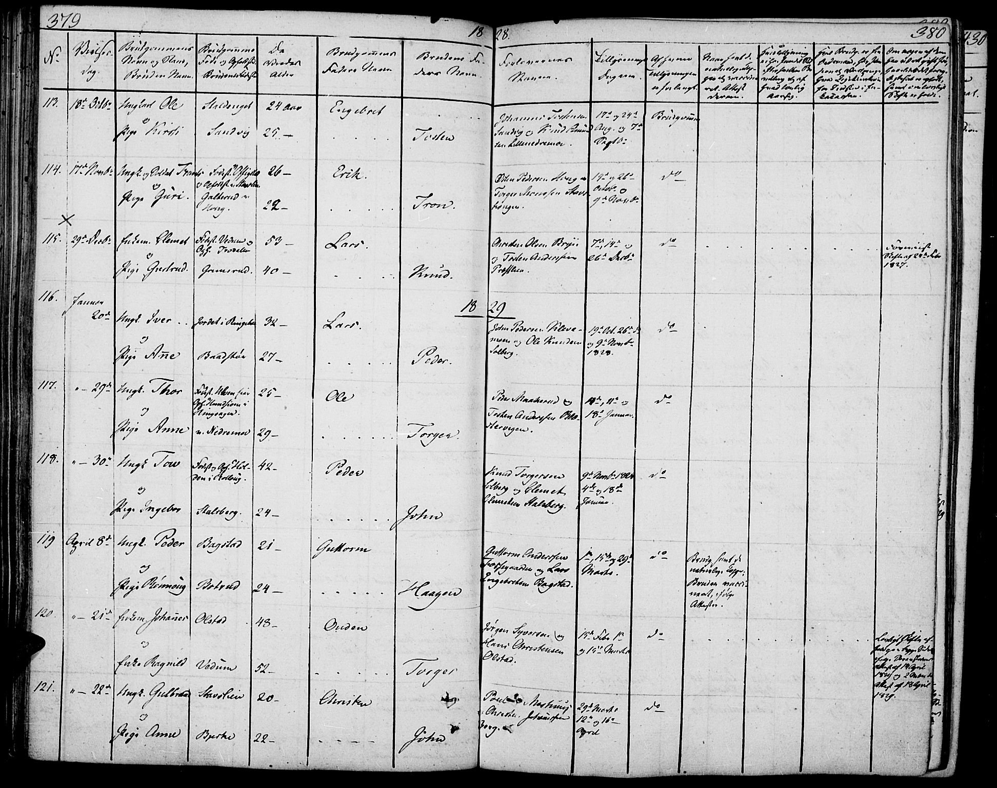 Øyer prestekontor, SAH/PREST-084/H/Ha/Haa/L0004: Parish register (official) no. 4, 1824-1841, p. 379-380