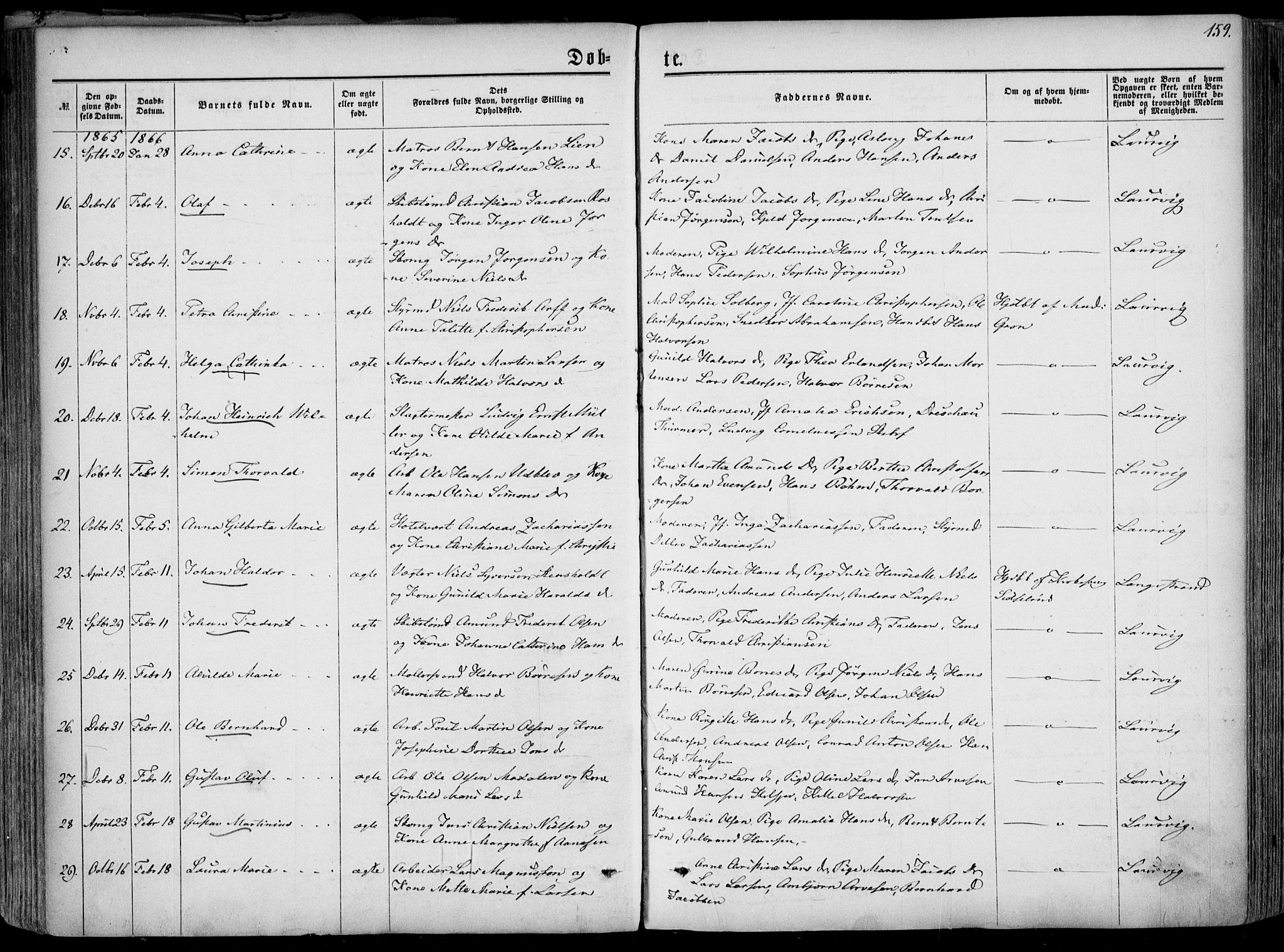 Larvik kirkebøker, AV/SAKO-A-352/F/Fa/L0004: Parish register (official) no. I 4, 1856-1870, p. 159