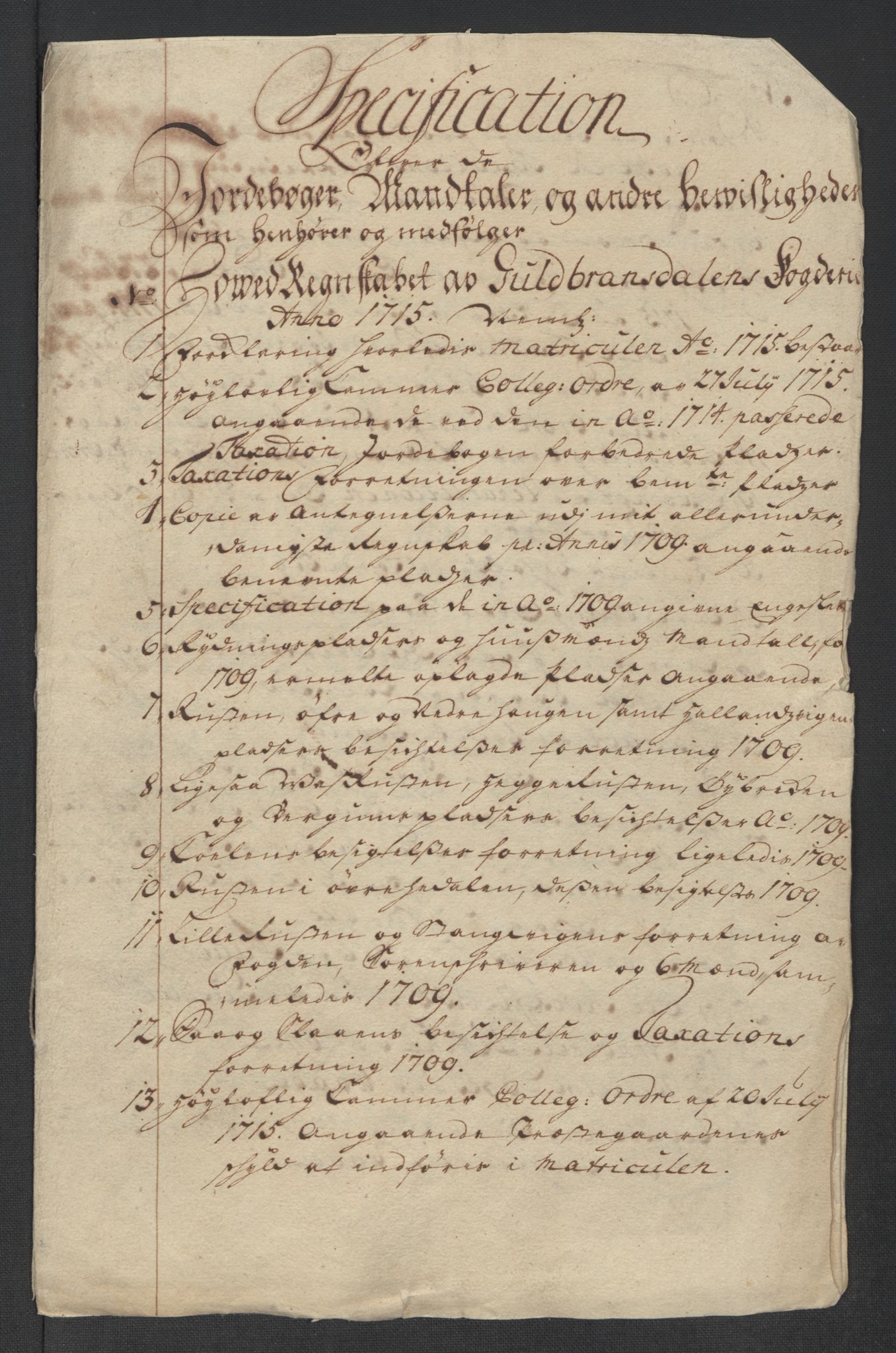 Rentekammeret inntil 1814, Reviderte regnskaper, Fogderegnskap, RA/EA-4092/R17/L1184: Fogderegnskap Gudbrandsdal, 1715, p. 10