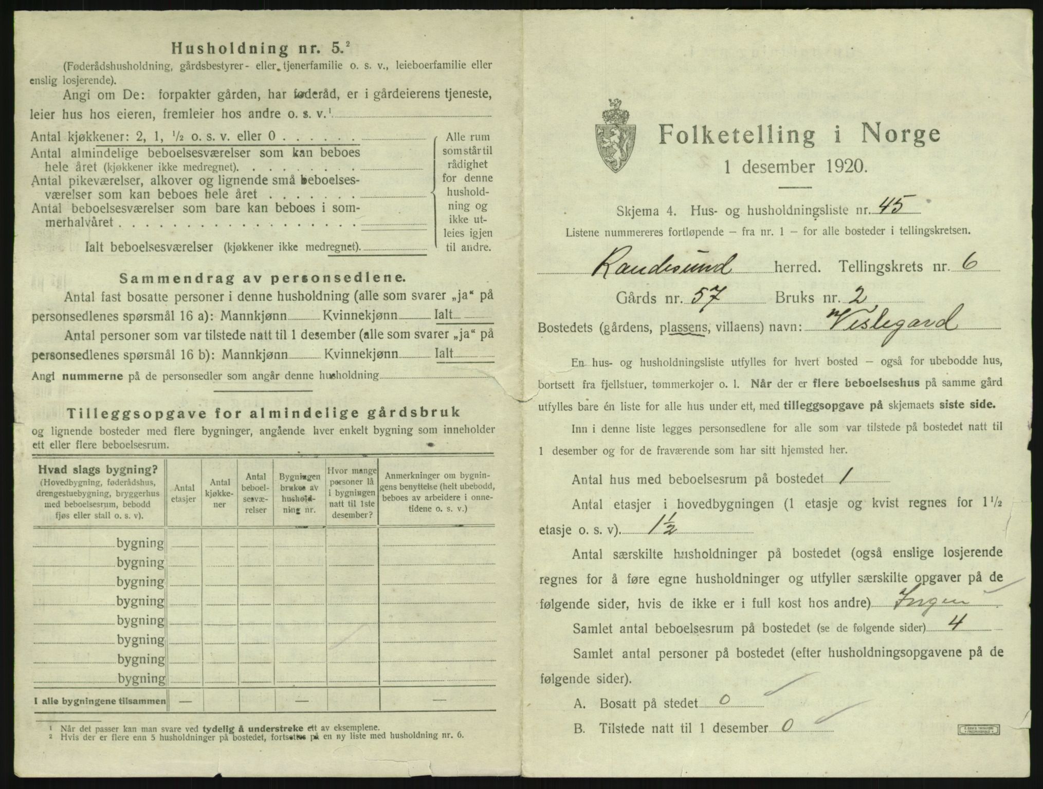 SAK, 1920 census for Randesund, 1920, p. 582