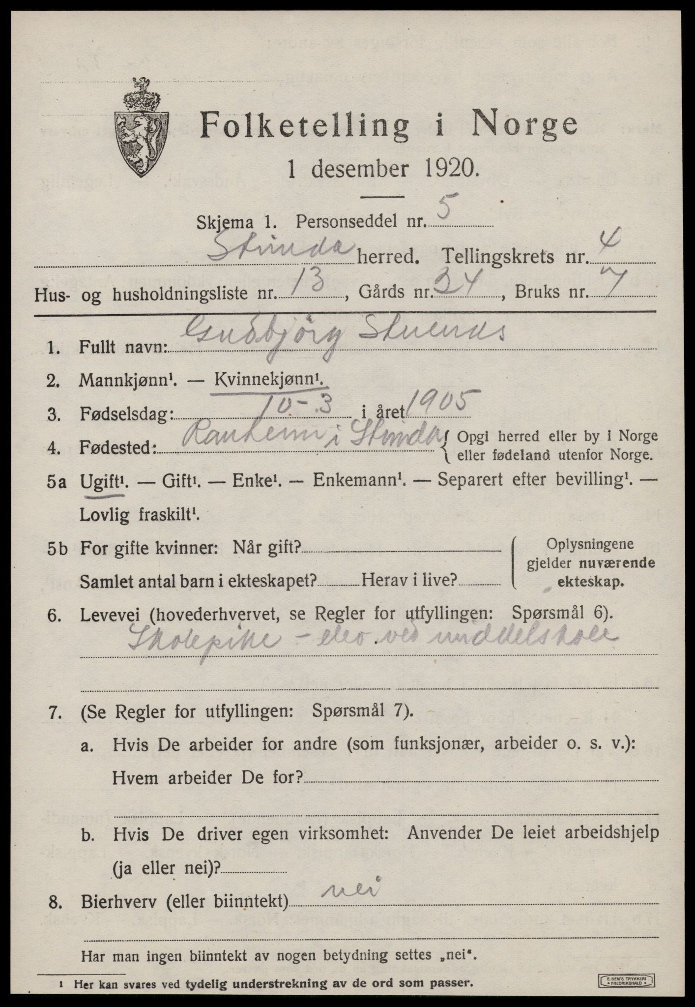 SAT, 1920 census for Strinda, 1920, p. 12924