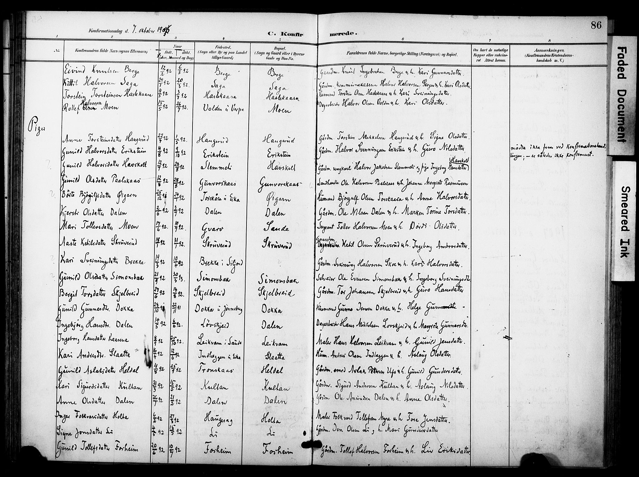 Bø kirkebøker, SAKO/A-257/F/Fa/L0012: Parish register (official) no. 12, 1900-1908, p. 86