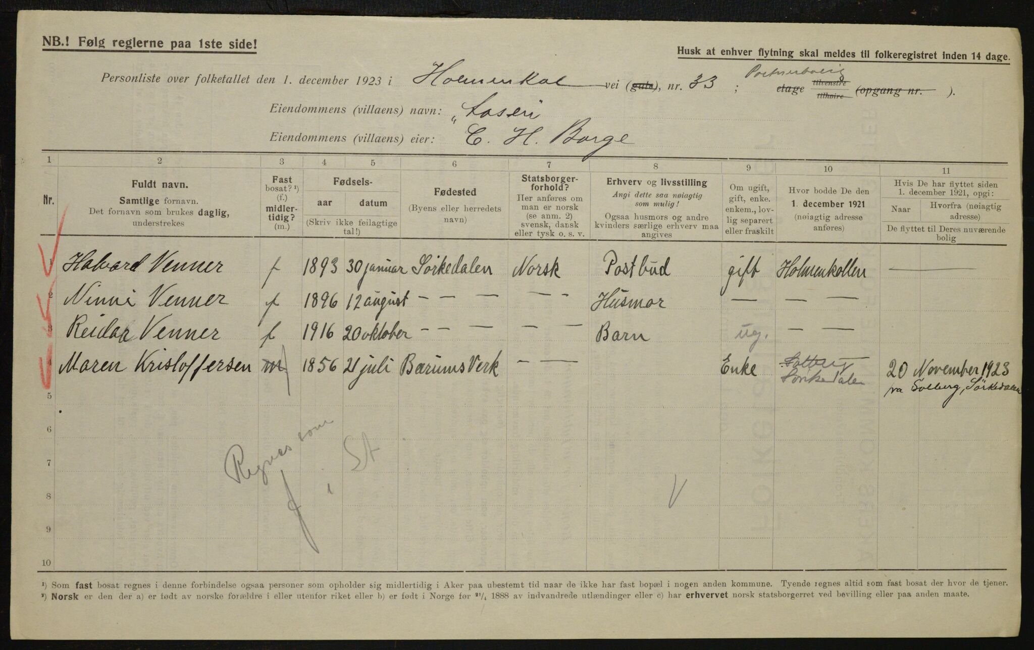 , Municipal Census 1923 for Aker, 1923, p. 11219