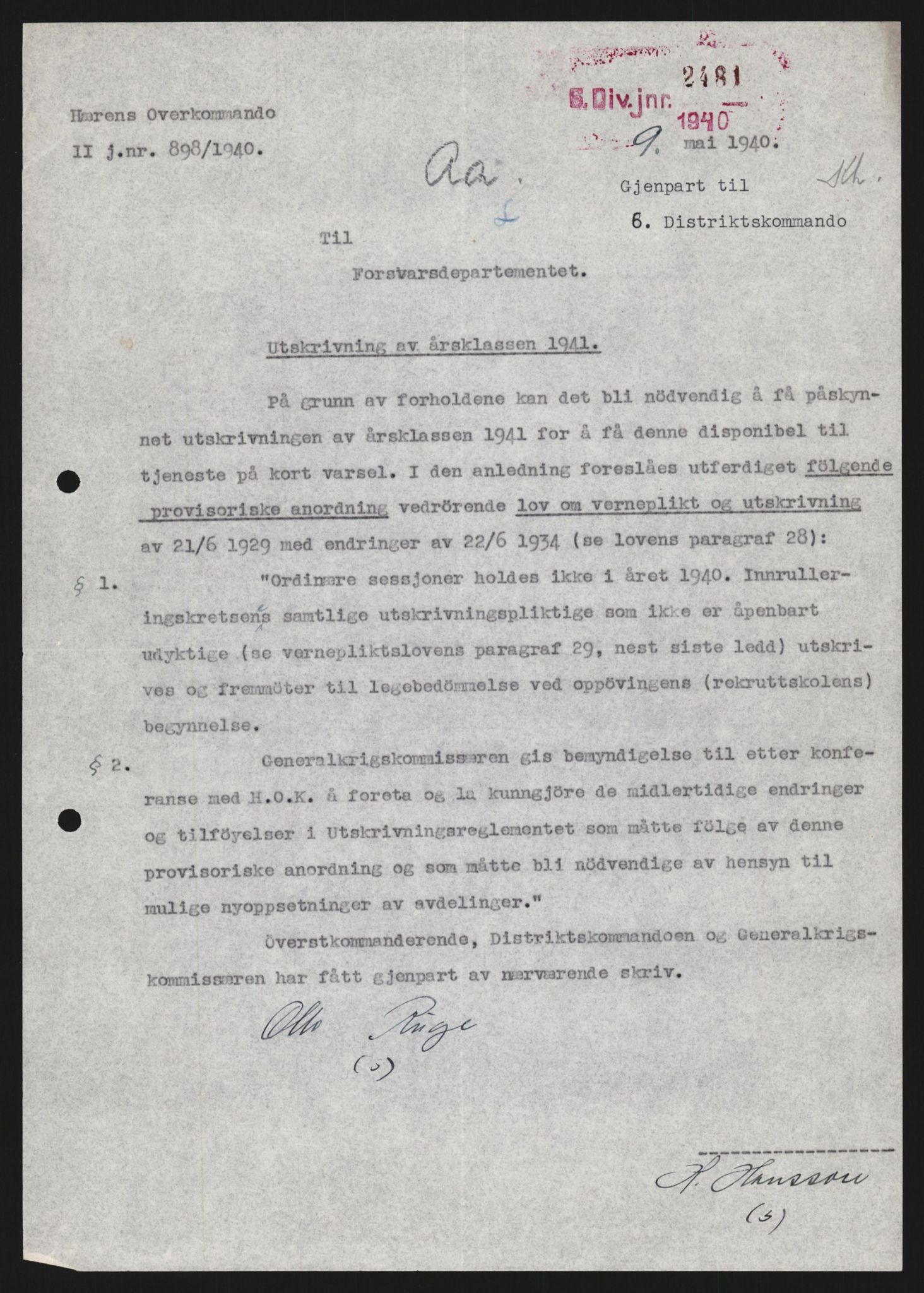 Forsvaret, Forsvarets krigshistoriske avdeling, AV/RA-RAFA-2017/Y/Yb/L0123: II-C-11-600  -  6. Divisjon med avdelinger, 1940, p. 495